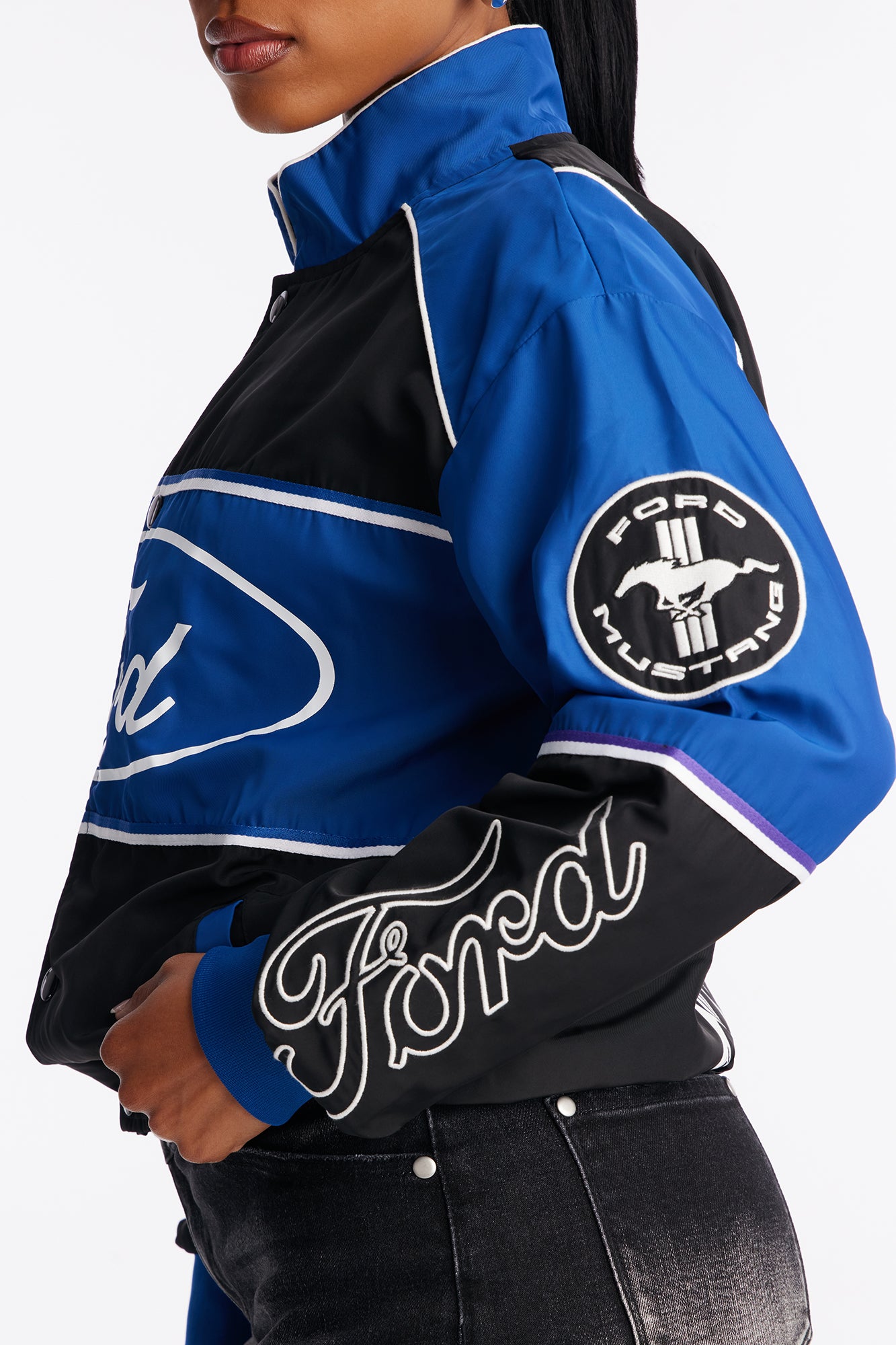 Ford Oversize Color Block Moto Jacket - Blue/combo