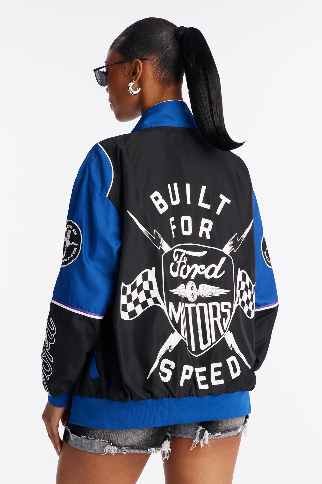 Ford Oversize Color Block Moto Jacket - Blue/combo