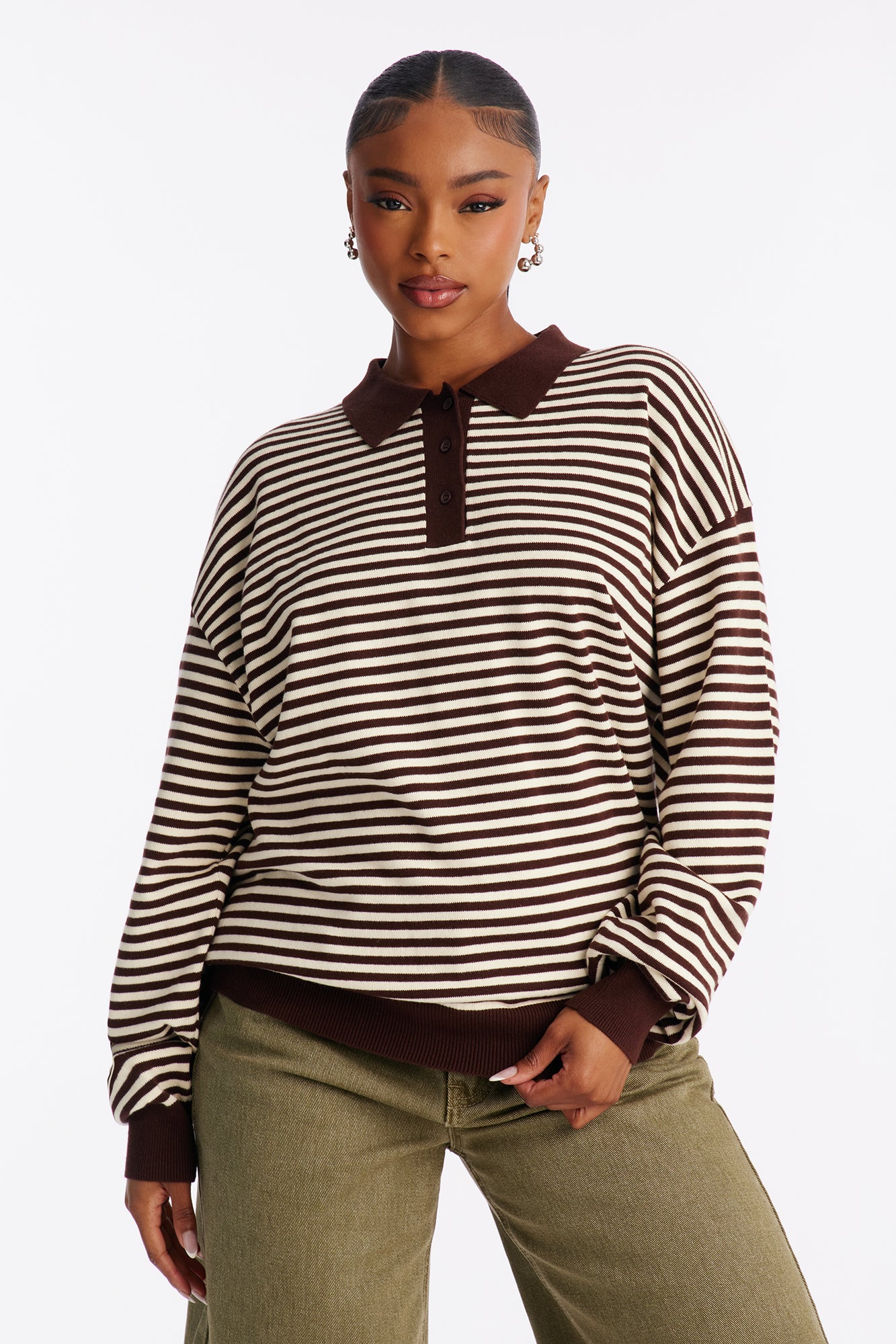 Martini Striped Polo Sweater - Brown/combo