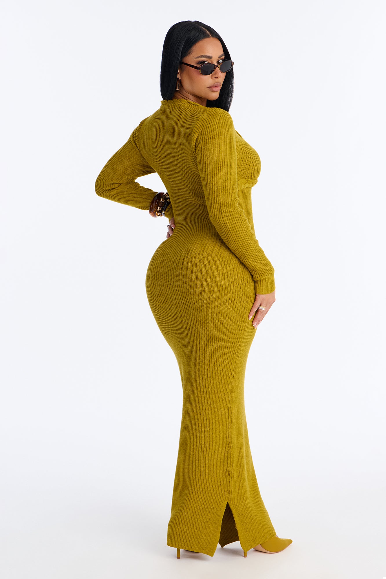 Kamryn Braided Sweater Maxi Dress - Chartreuse
