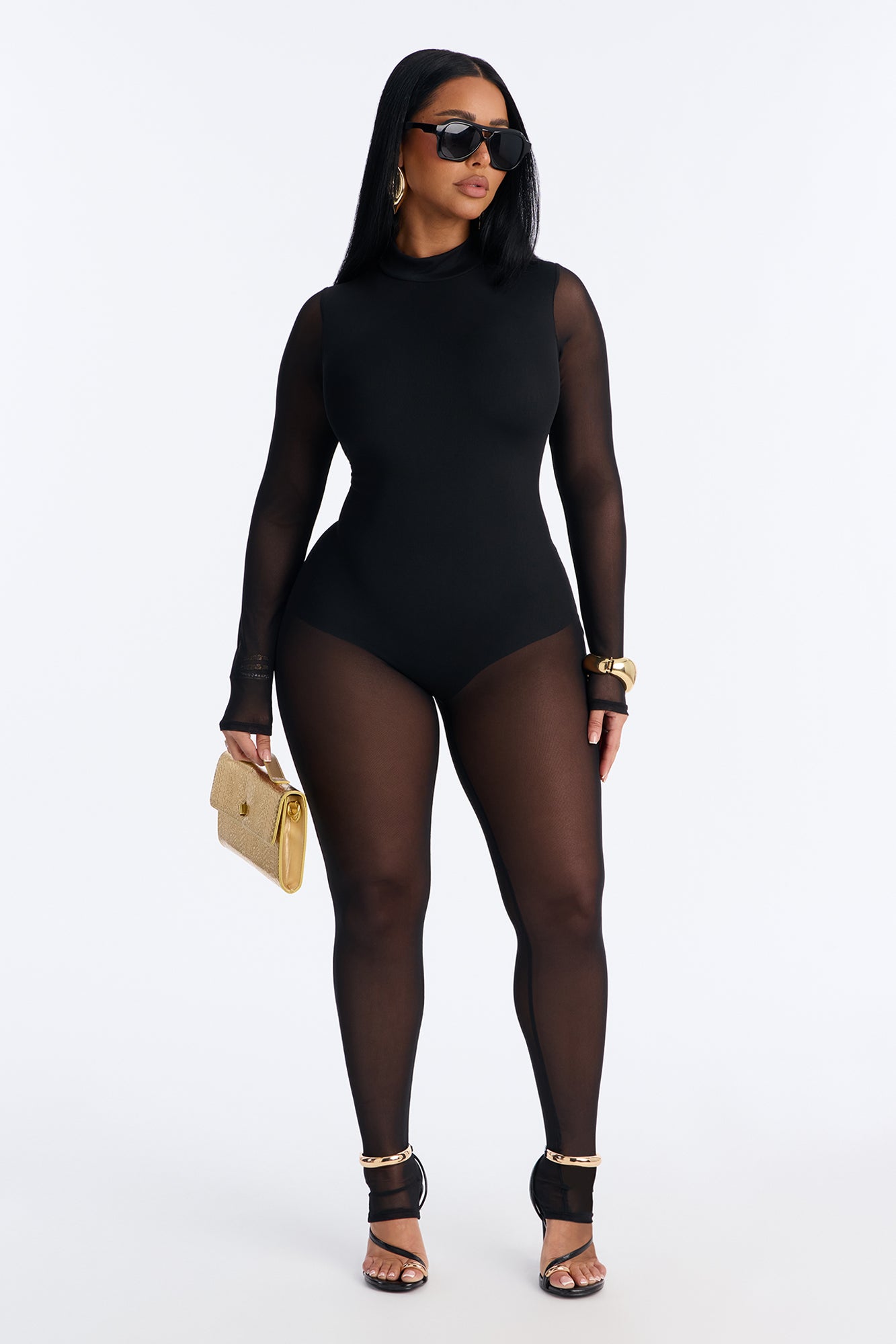 Smooth Moves Mesh Skinny Leg Jumpsuit - Black