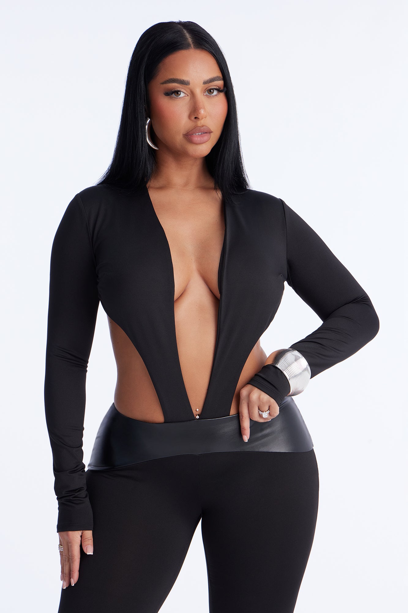 Karina Plunge Neck Backless Jumpsuit - Black