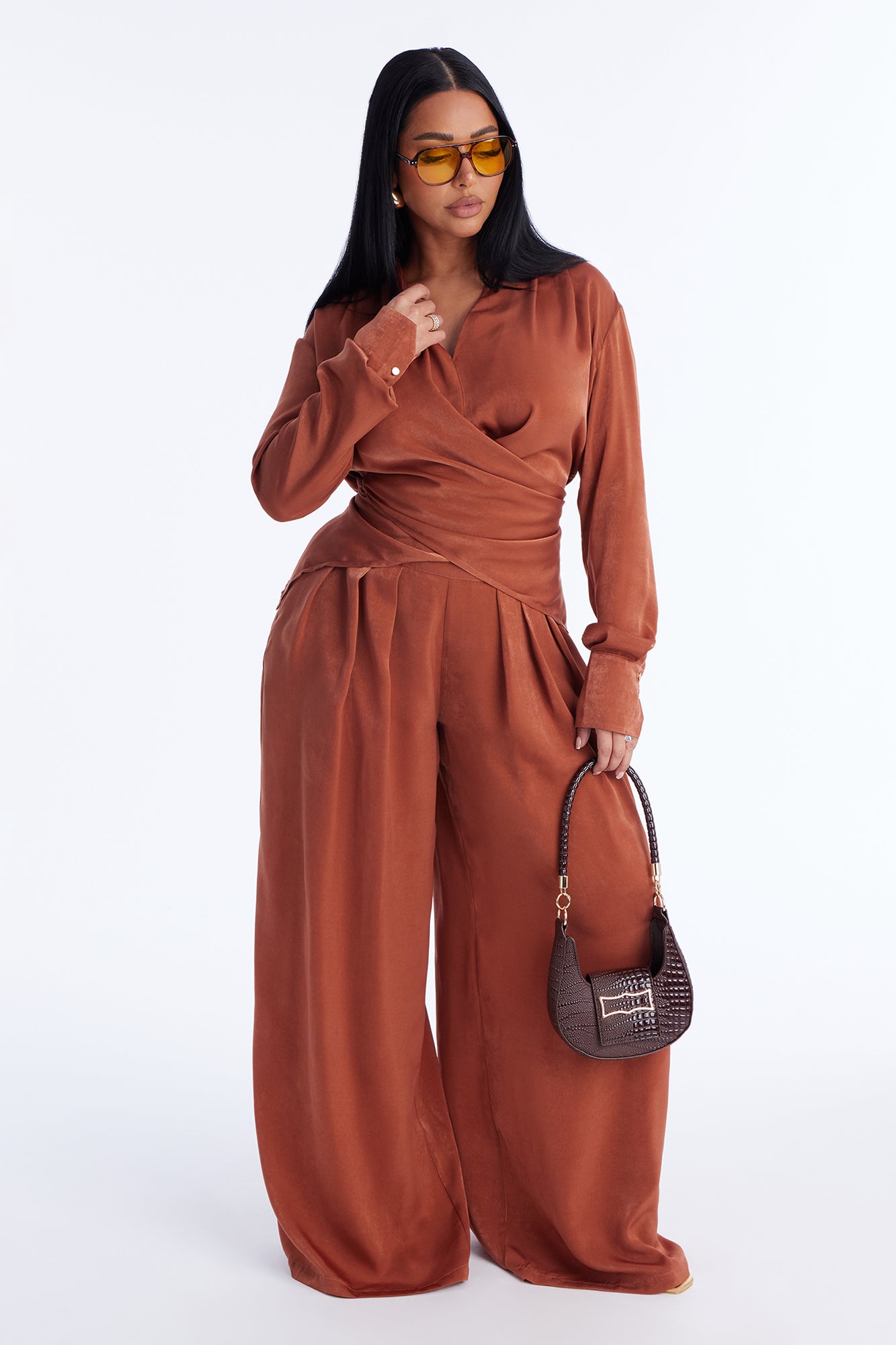 Into You Satin Pant Set - Rust