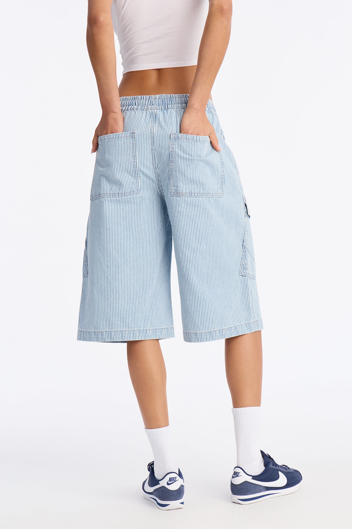Seawalk Striped Pull On Cargo Denim Jorts - Light Wash