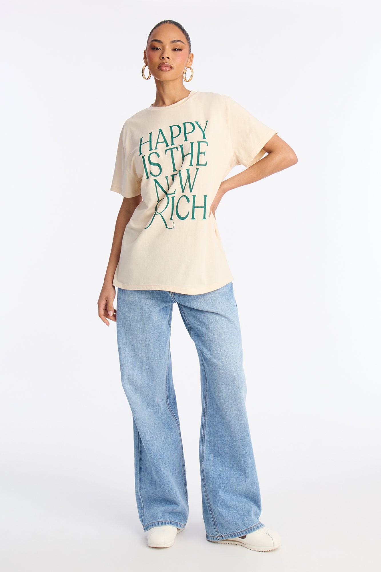 Happy Is The New Rich Tee - Cream