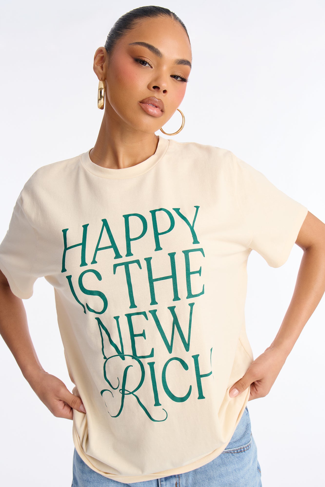 Happy Is The New Rich Tee - Cream