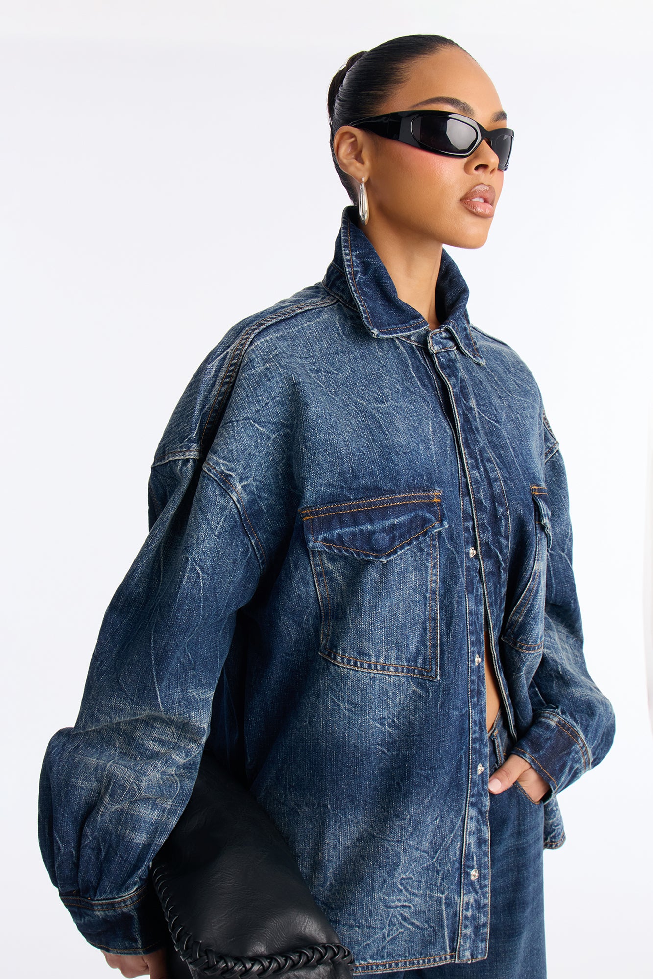 Merci Bien Boyfriend Denim Shacket - Dark Wash