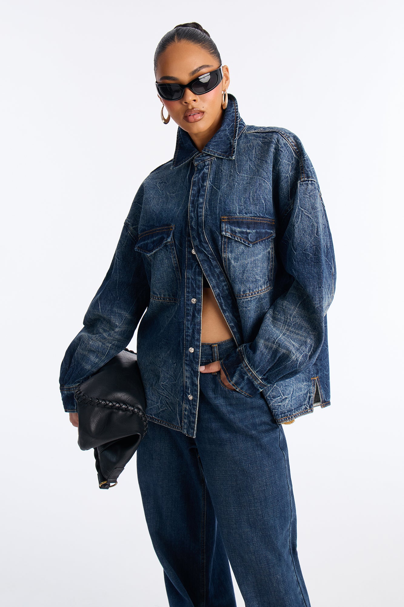 Merci Bien Boyfriend Denim Shacket - Dark Wash