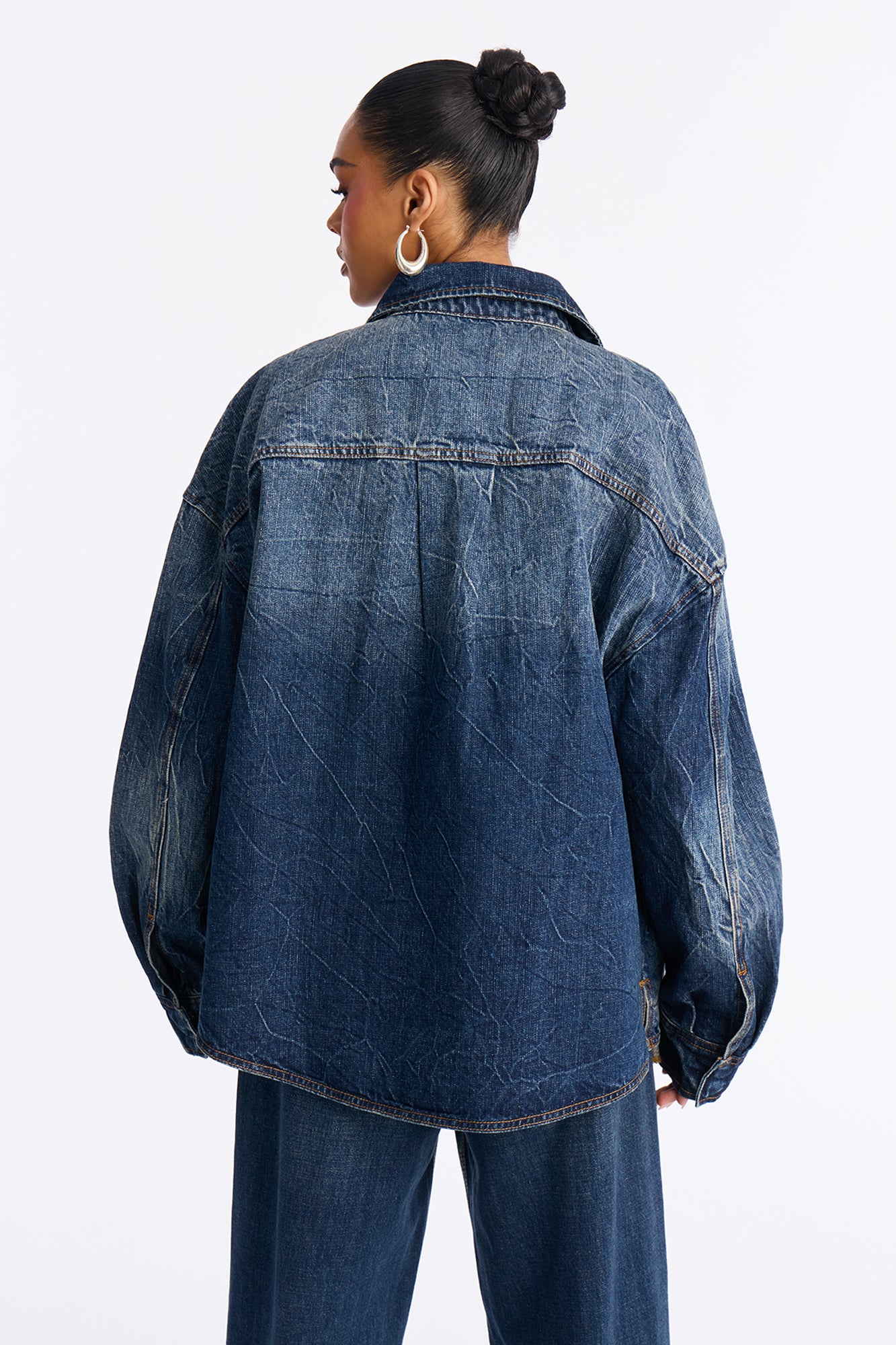 Merci Bien Boyfriend Denim Shacket - Dark Wash