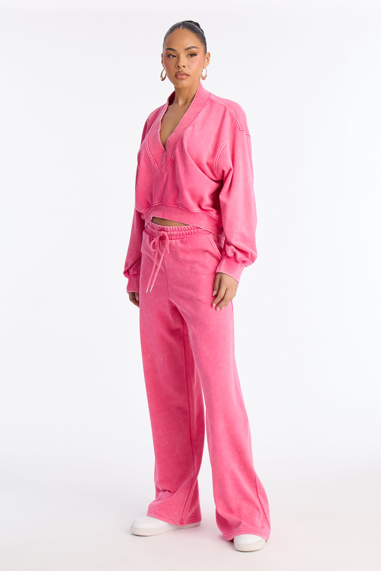 Angelica Washed French Terry Pant Set - Raspberry