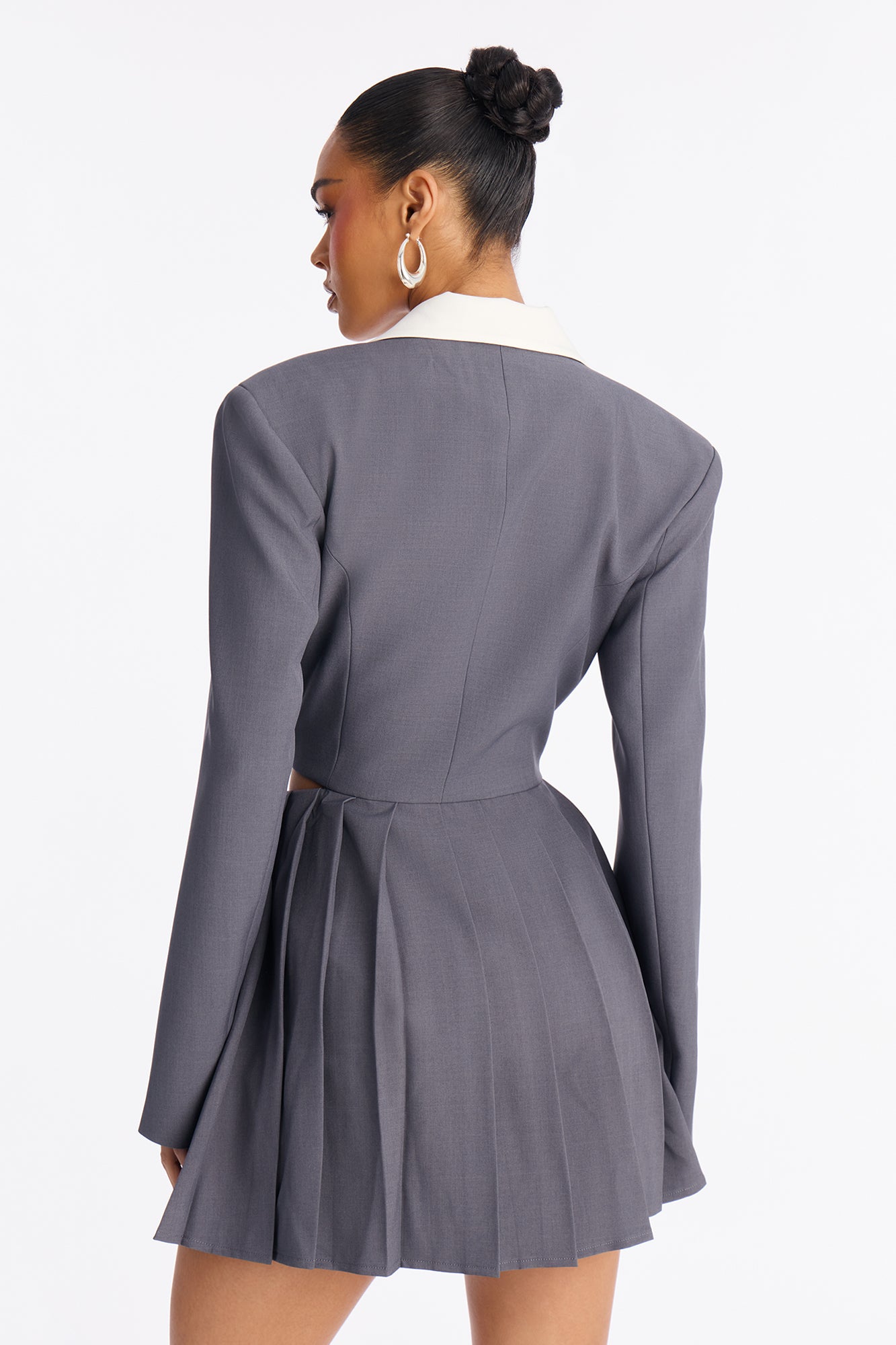 Out Of Time Pleated Blazer Mini Dress - Grey