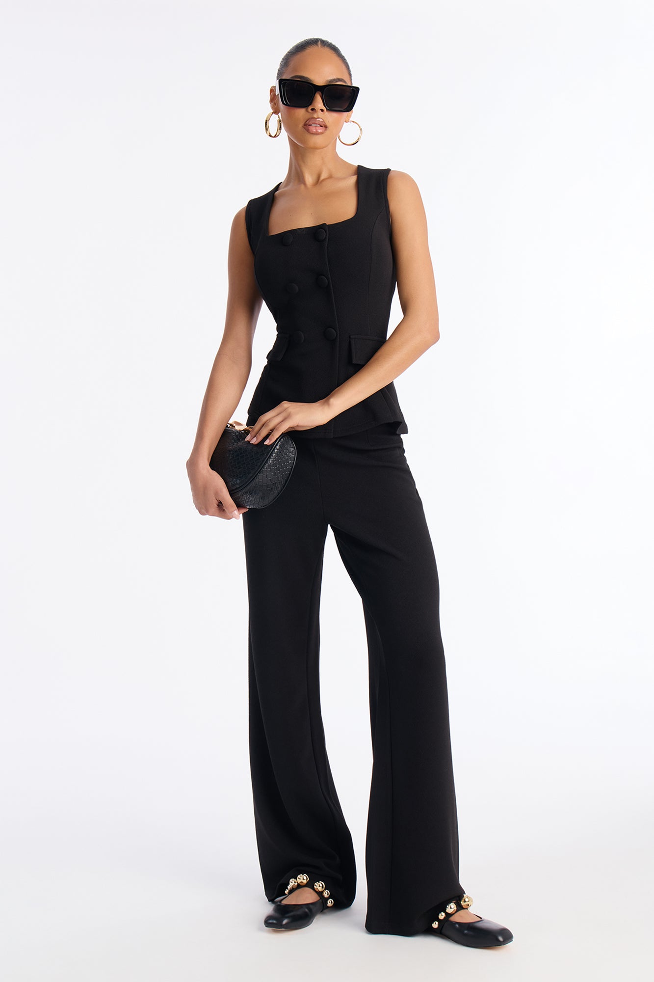 Gelina Square Neck Wide Leg Jumpsuit - Black