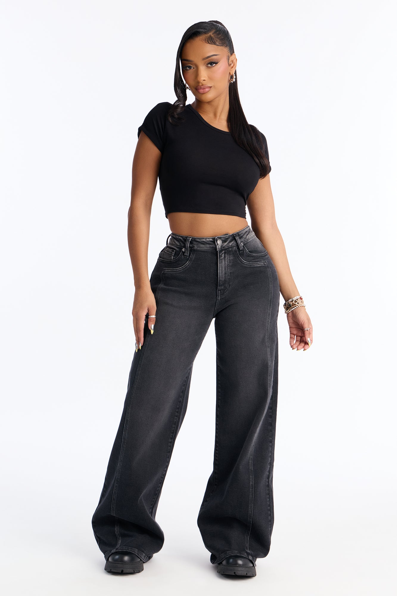 High Standards Stretch Wide Leg Jeans - Black Wash