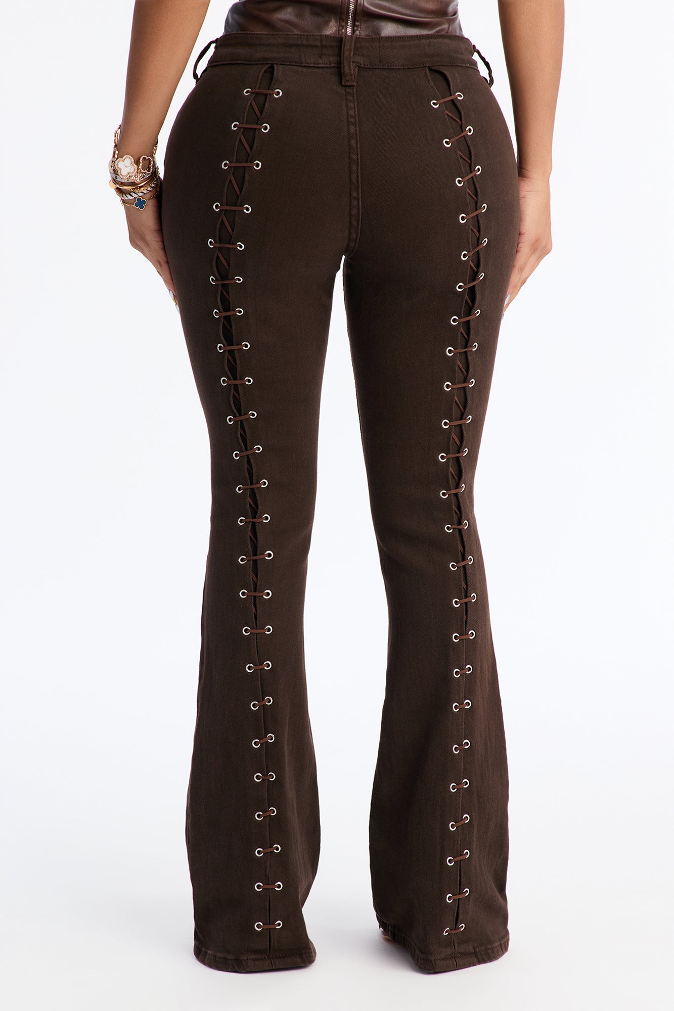 Maddy Lace Up Flare Jeans - Brown