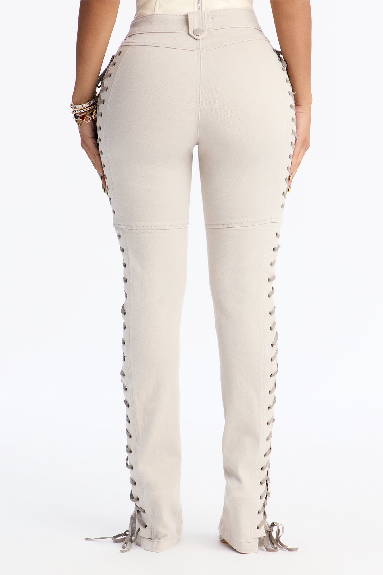 After Hours Lace Up Flare Pant - Stone