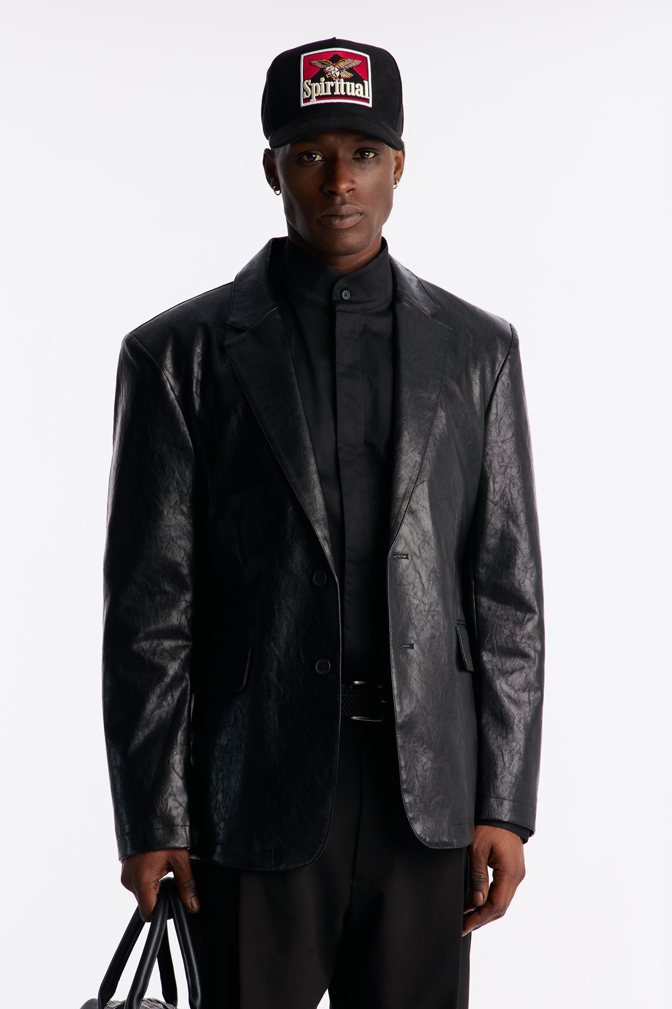 Night Viper Faux Leather Blazer - Black