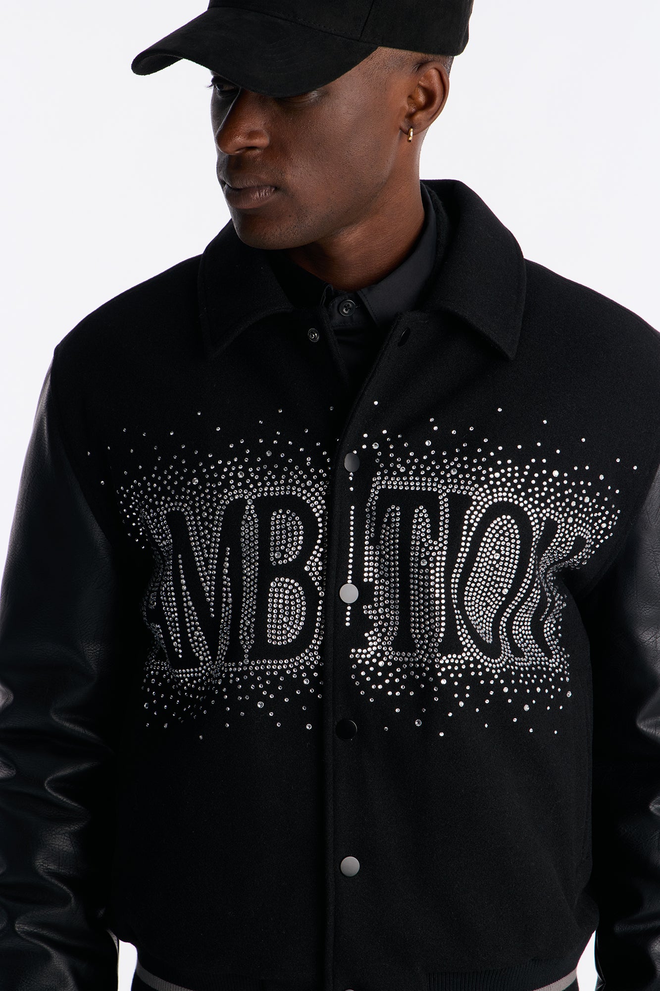 Ambition Crystal Collared Varsity Jacket - Black