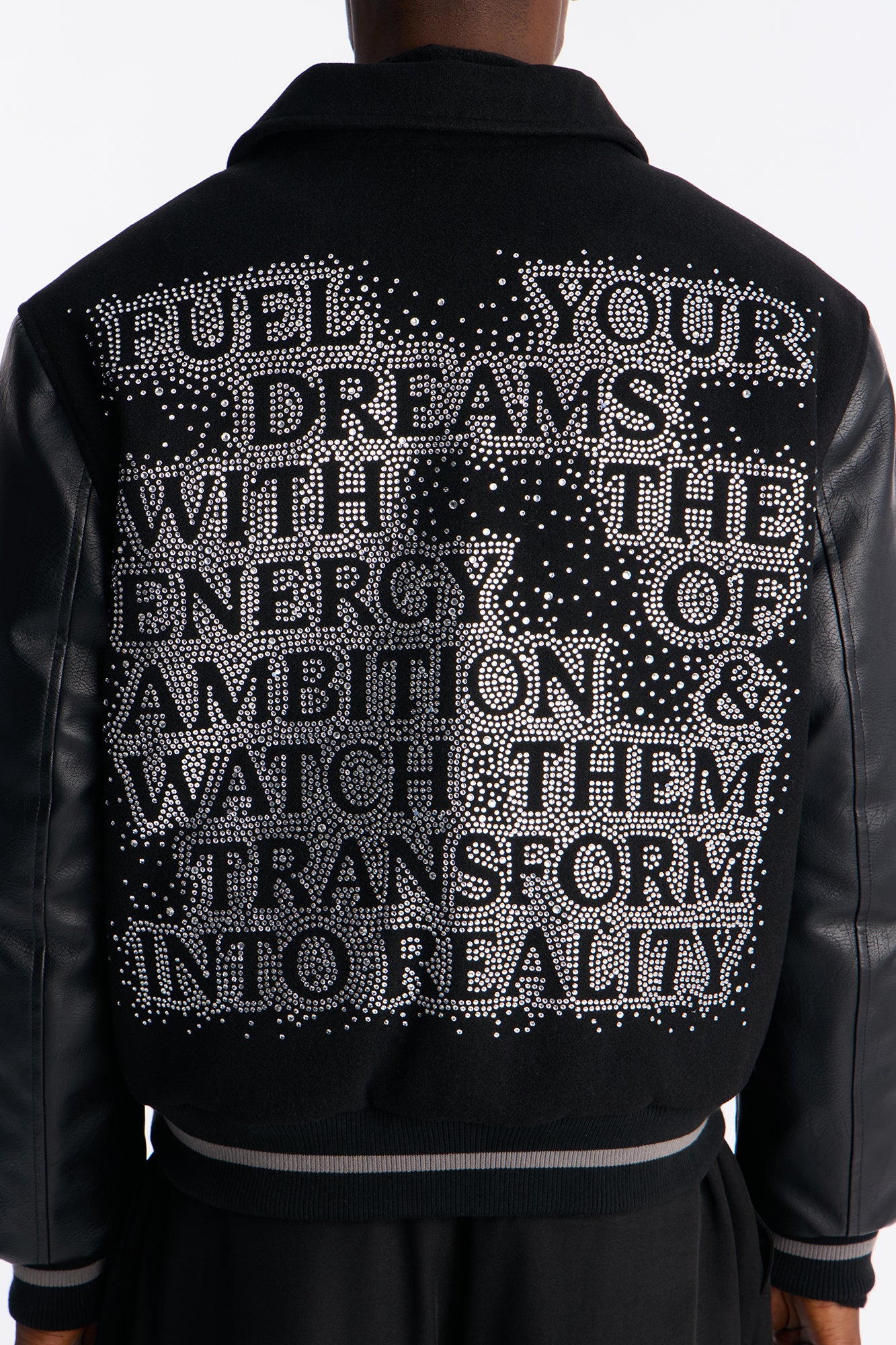 Ambition Crystal Collared Varsity Jacket - Black