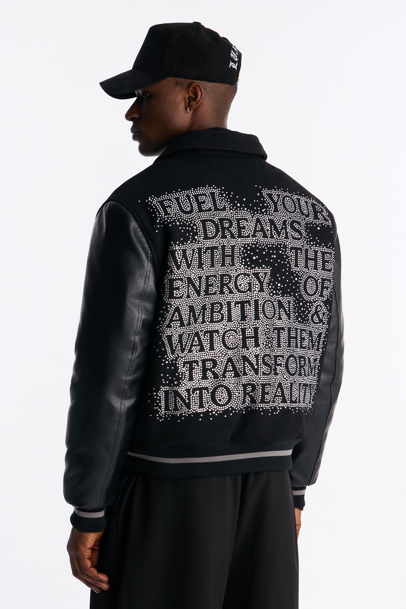 Ambition Crystal Collared Varsity Jacket - Black