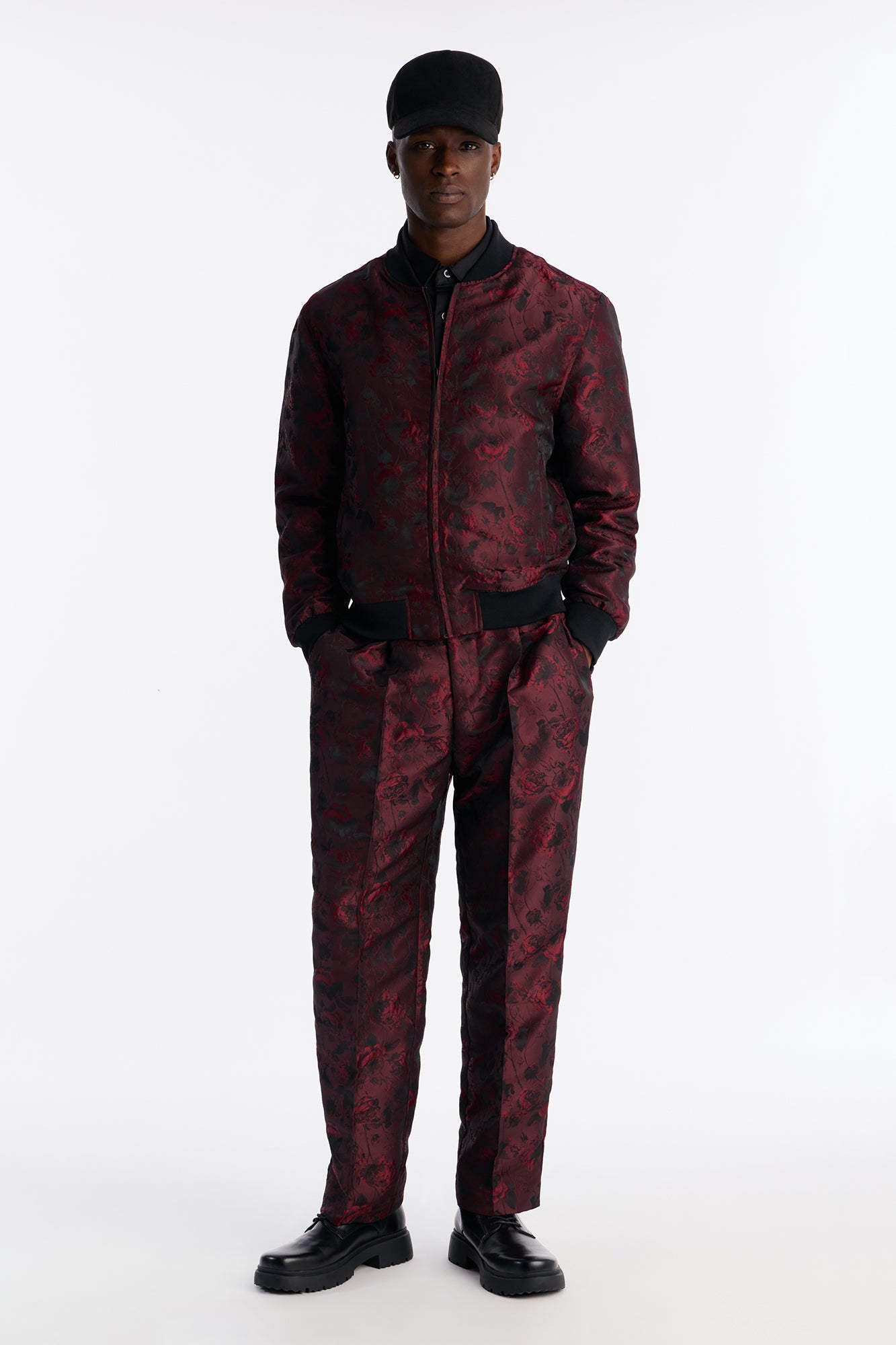 Rose Mirage Bomber Jacket - Burgundy