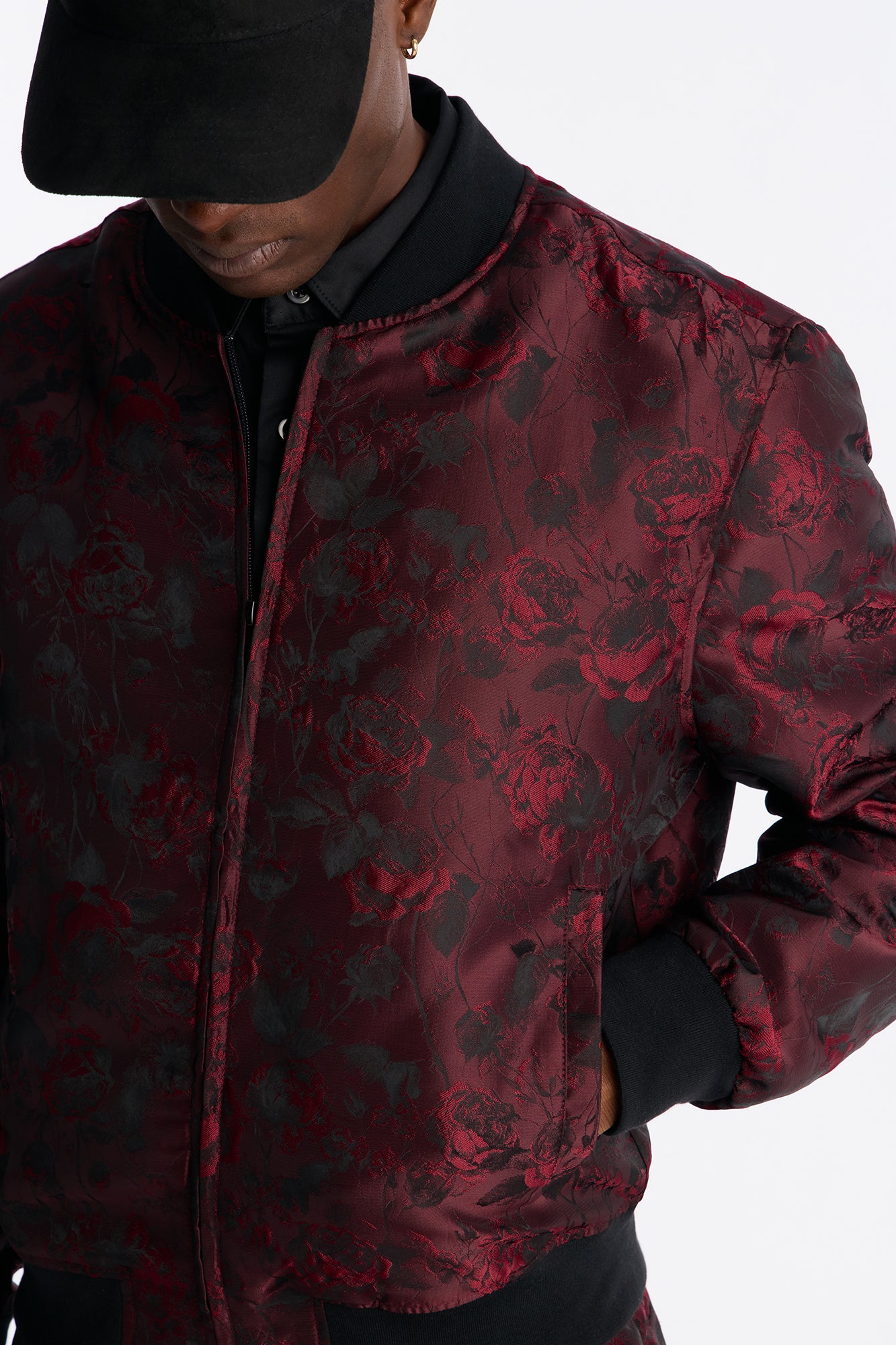 Rose Mirage Bomber Jacket - Burgundy