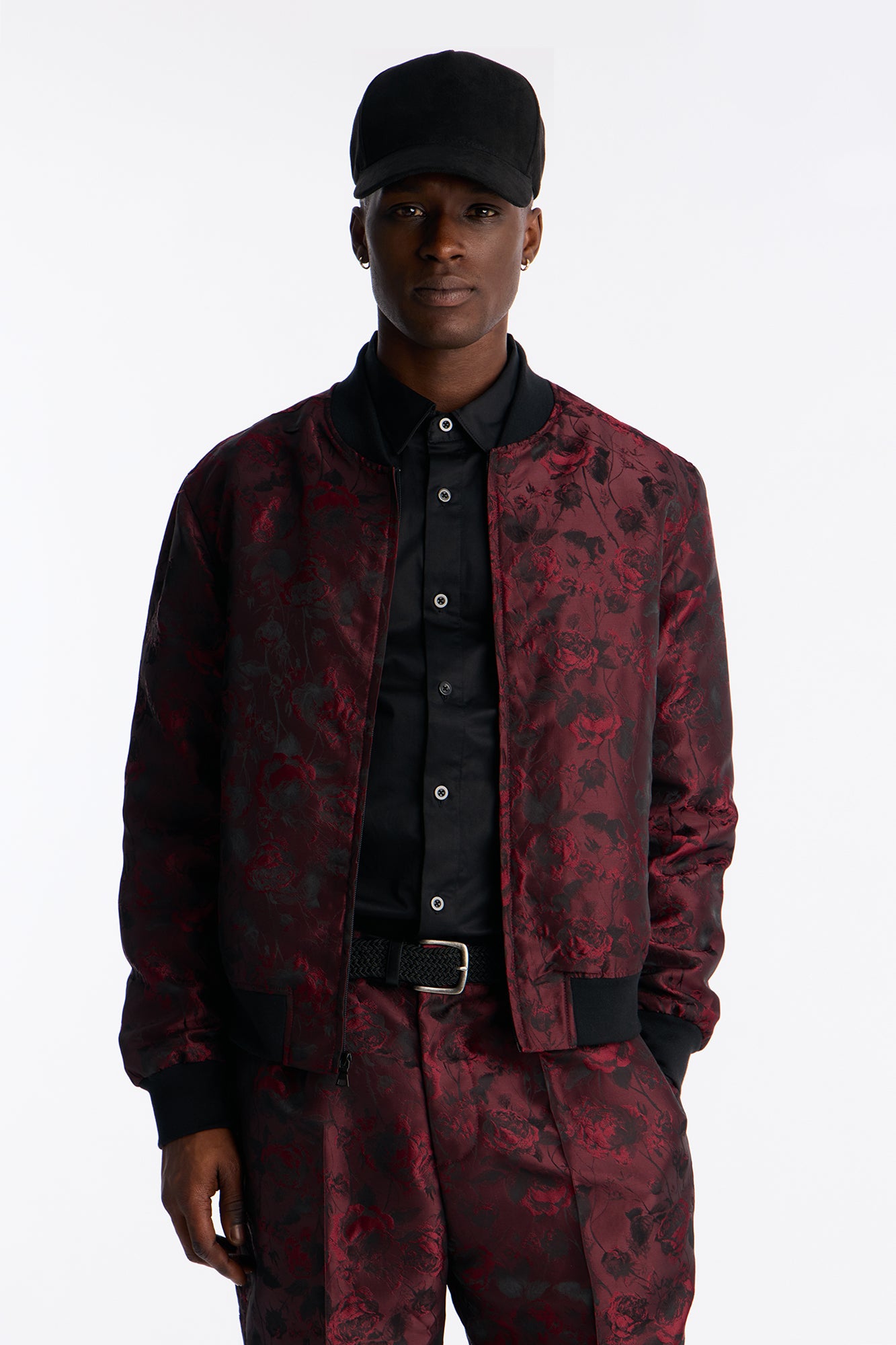 Rose Mirage Bomber Jacket - Burgundy
