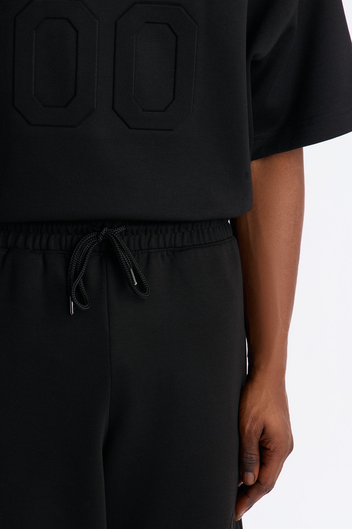 Structured Fleece Embossed Cargo Joggers - Black