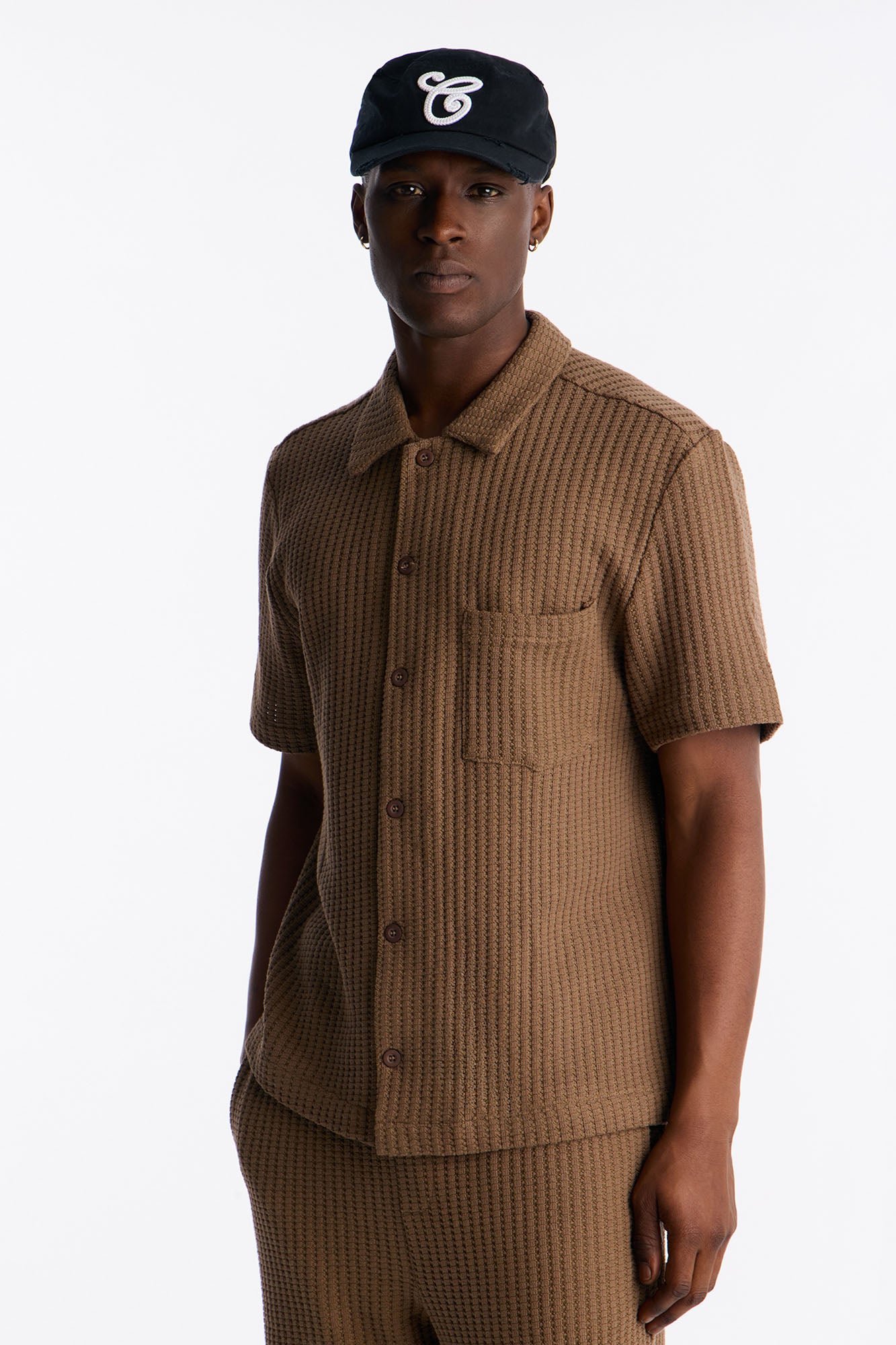 London Fog Textured Button Up Shirt - Brown