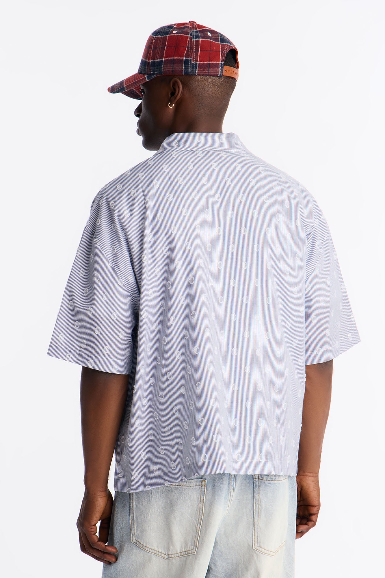 Boxy Static Oval Pinstripe Button Up Shirt - Blue