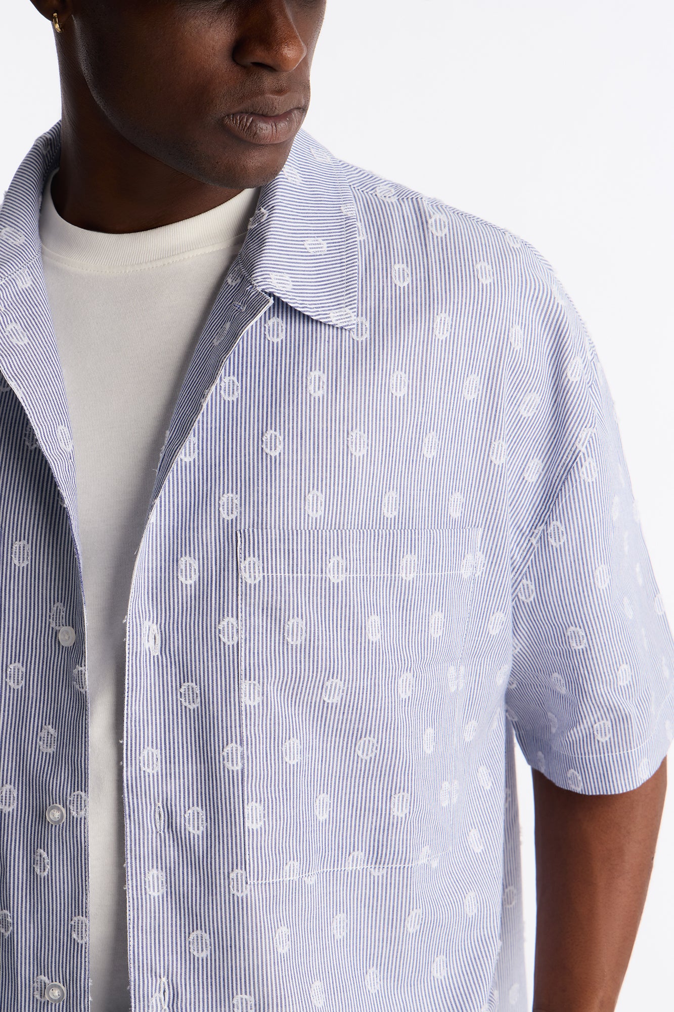 Boxy Static Oval Pinstripe Button Up Shirt - Blue