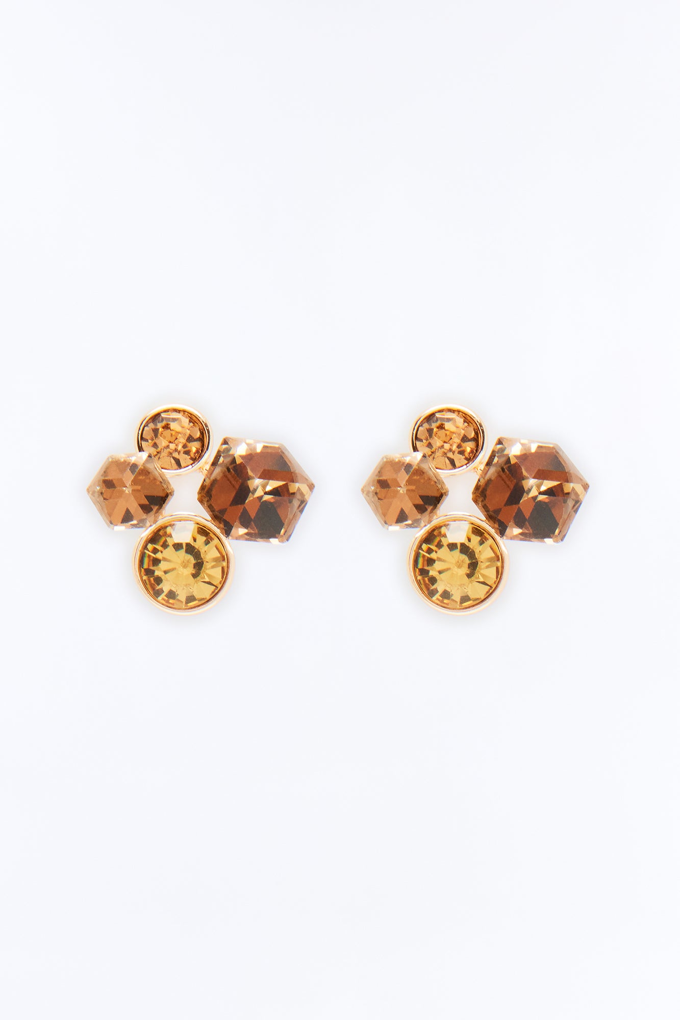 3 Shots Rhinestone Stud Earrings - Gold