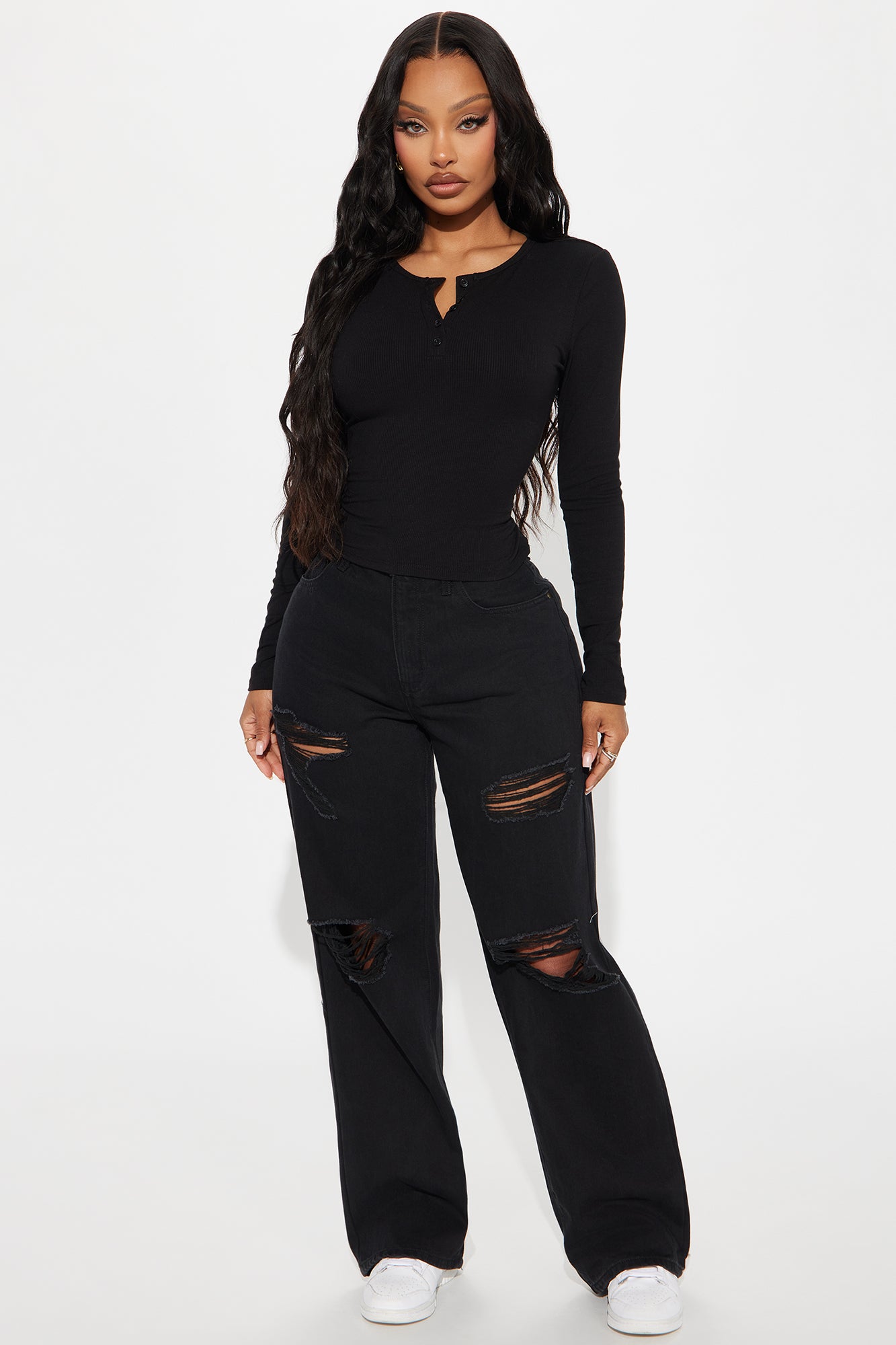 Symphony Henley Long Sleeve Top - Black