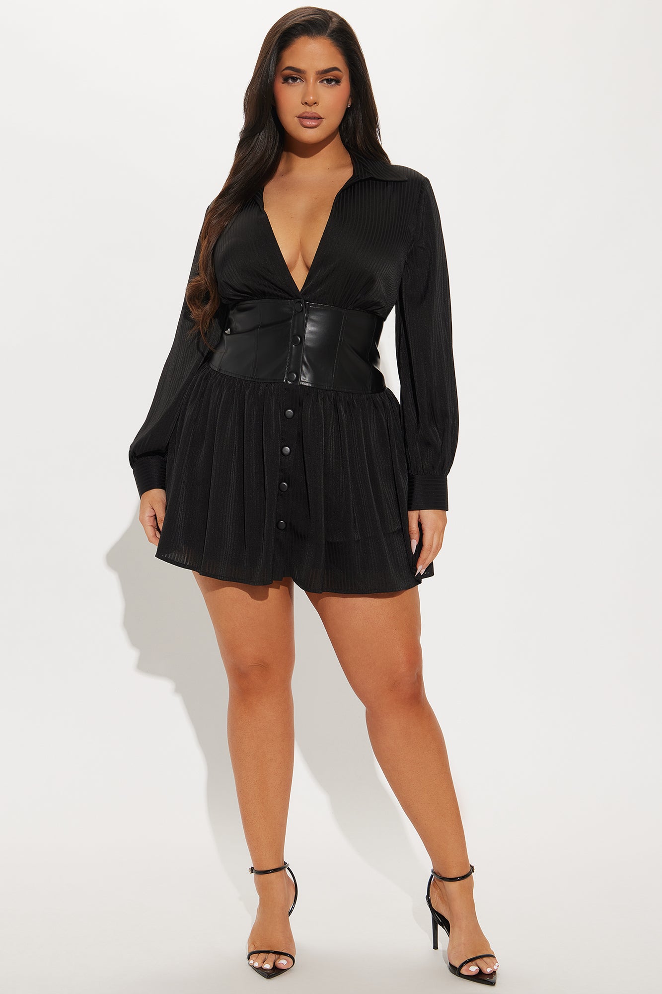 Harmony Corset Mini Shirt Dress - Black