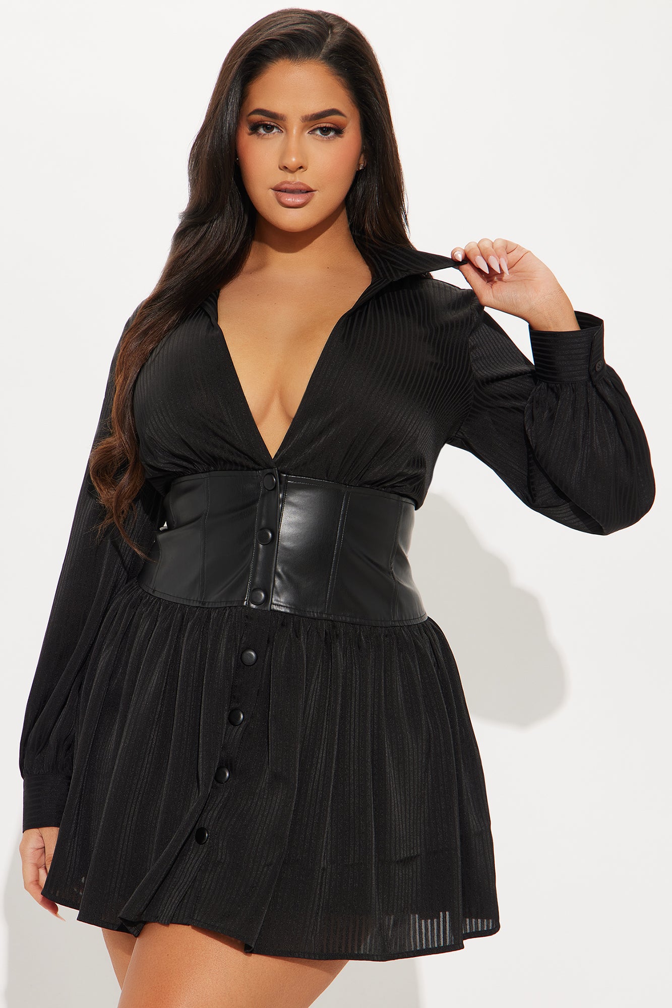 Harmony Corset Mini Shirt Dress - Black