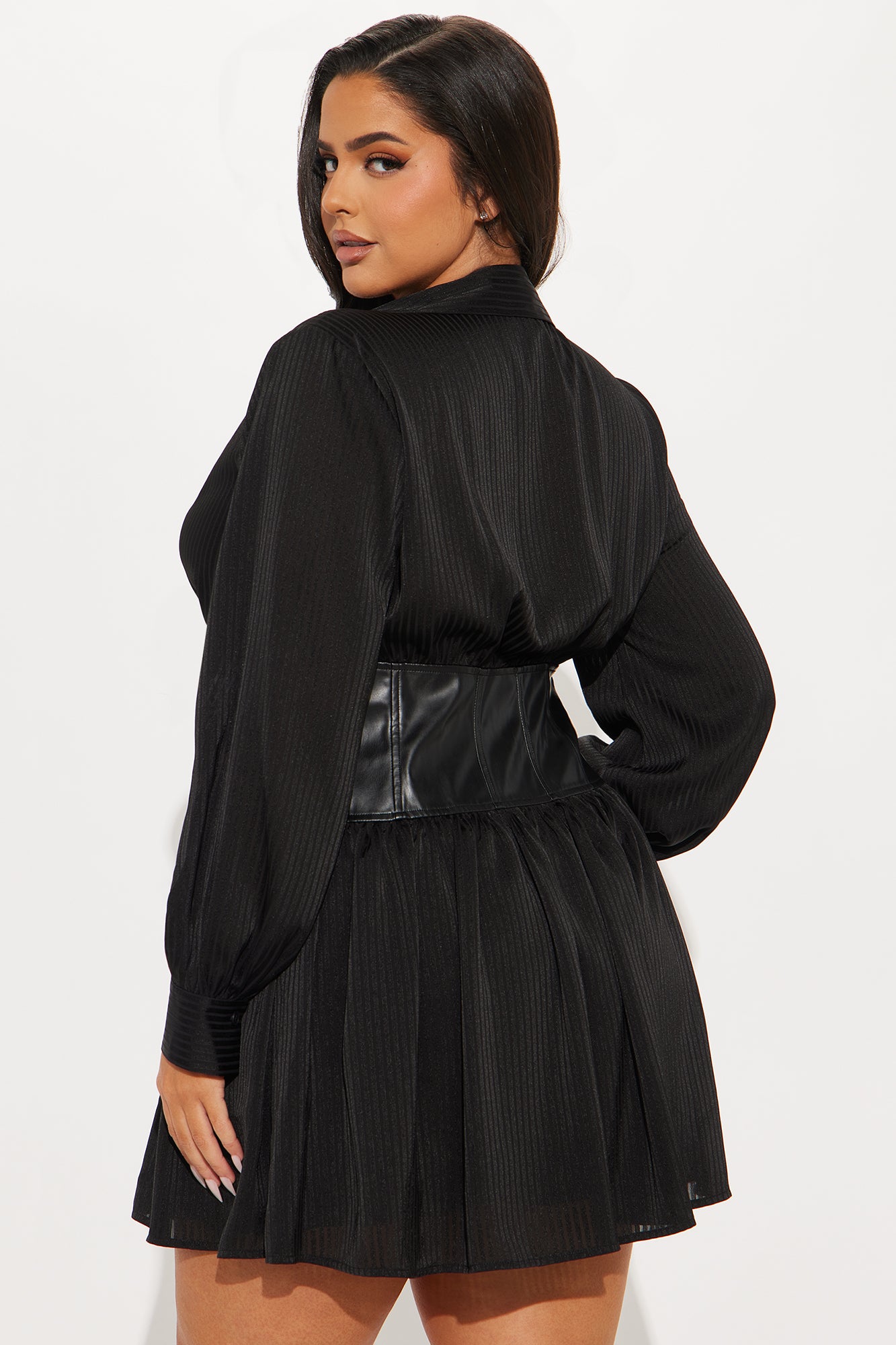 Harmony Corset Mini Shirt Dress - Black