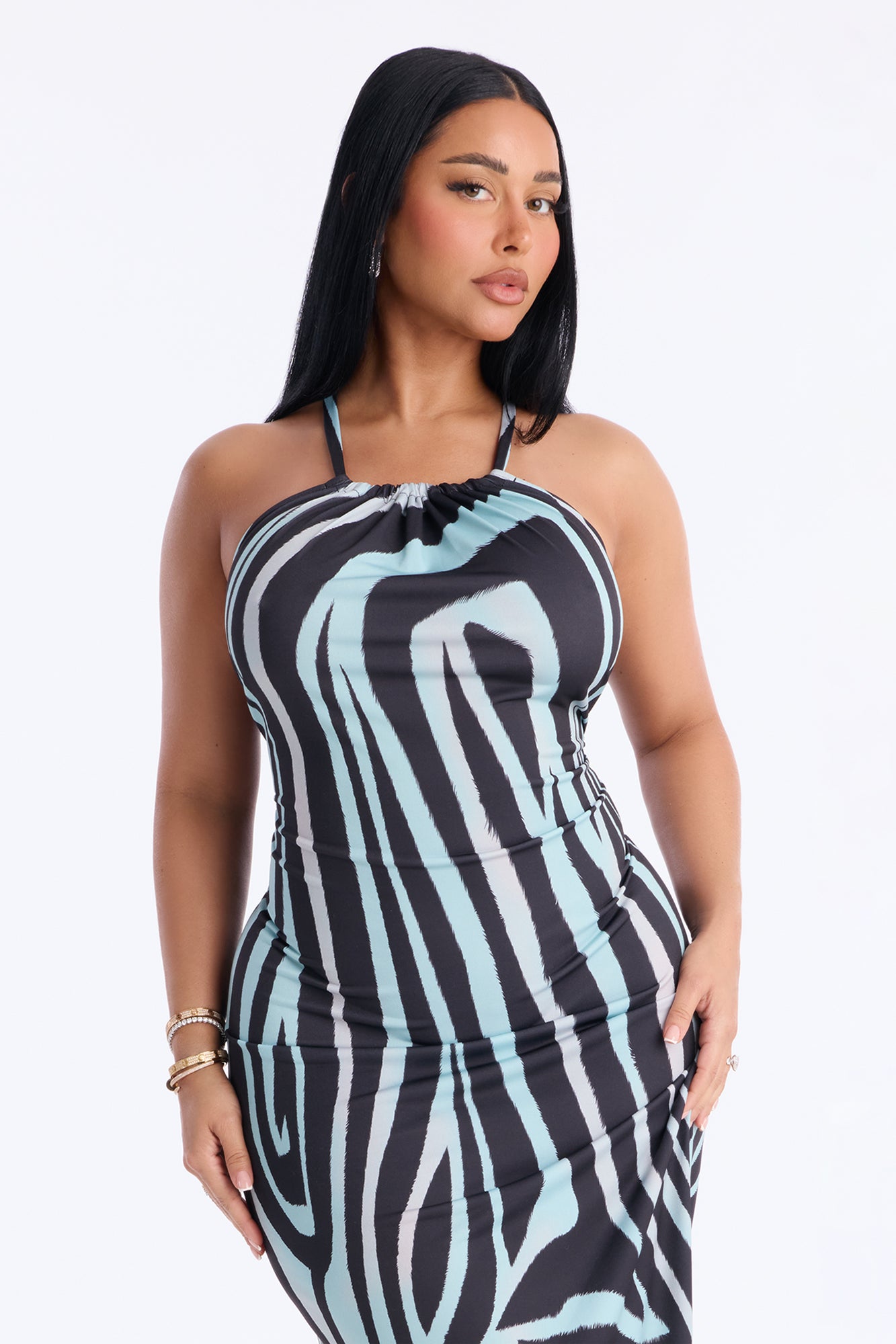 So Unbothered Draped Maxi Dress - Green/combo