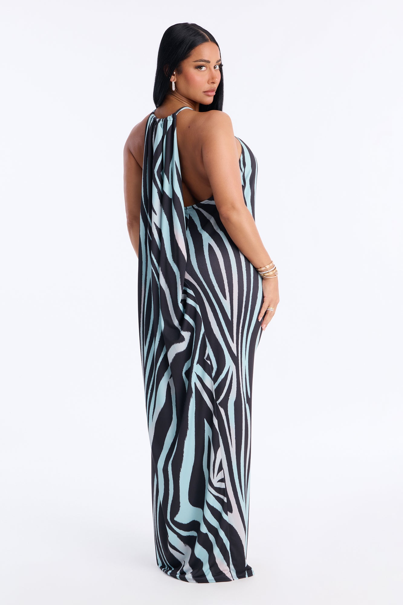 So Unbothered Draped Maxi Dress - Green/combo