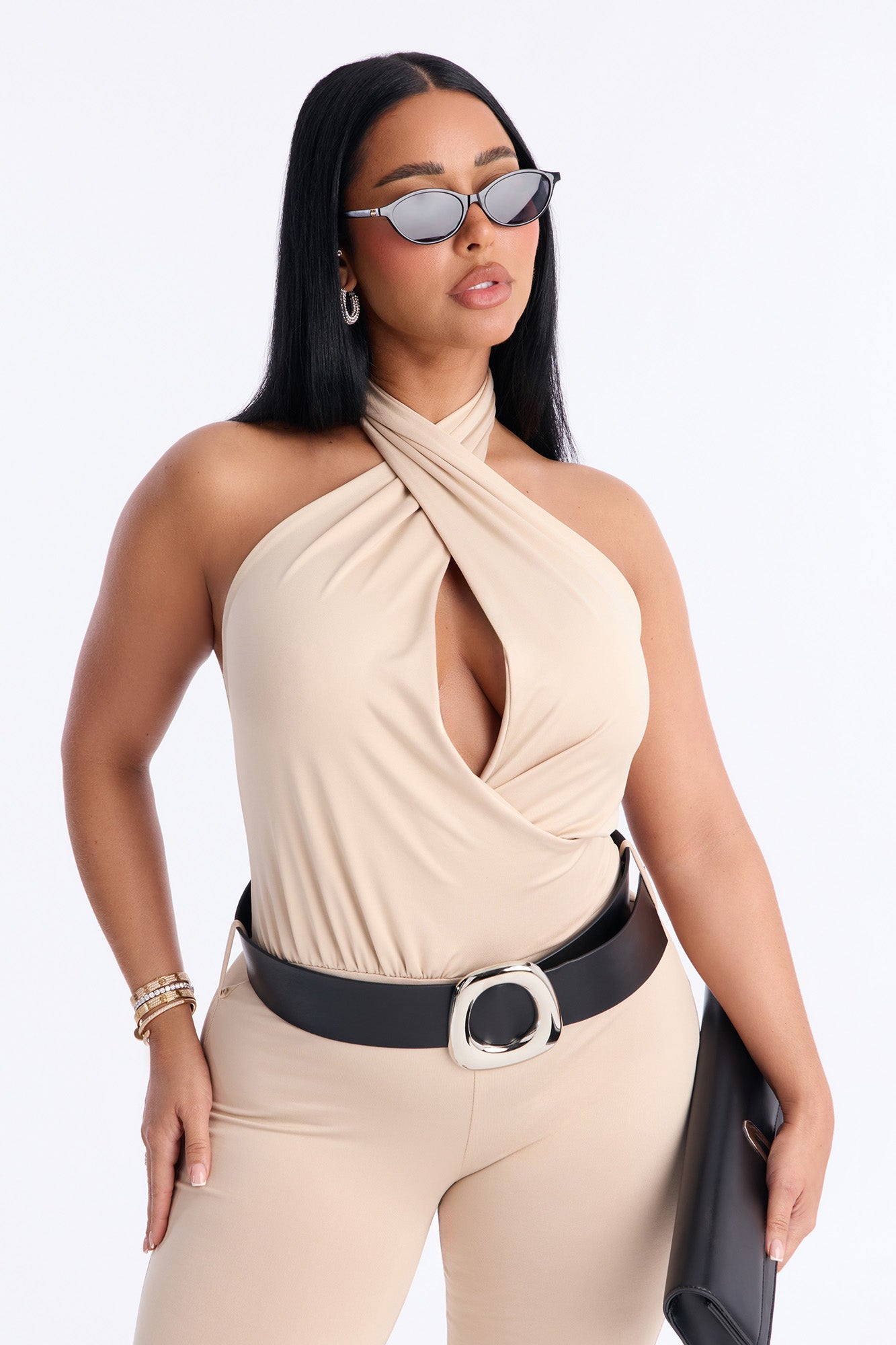 Marla Backless Belted Capri Catsuit - Nude