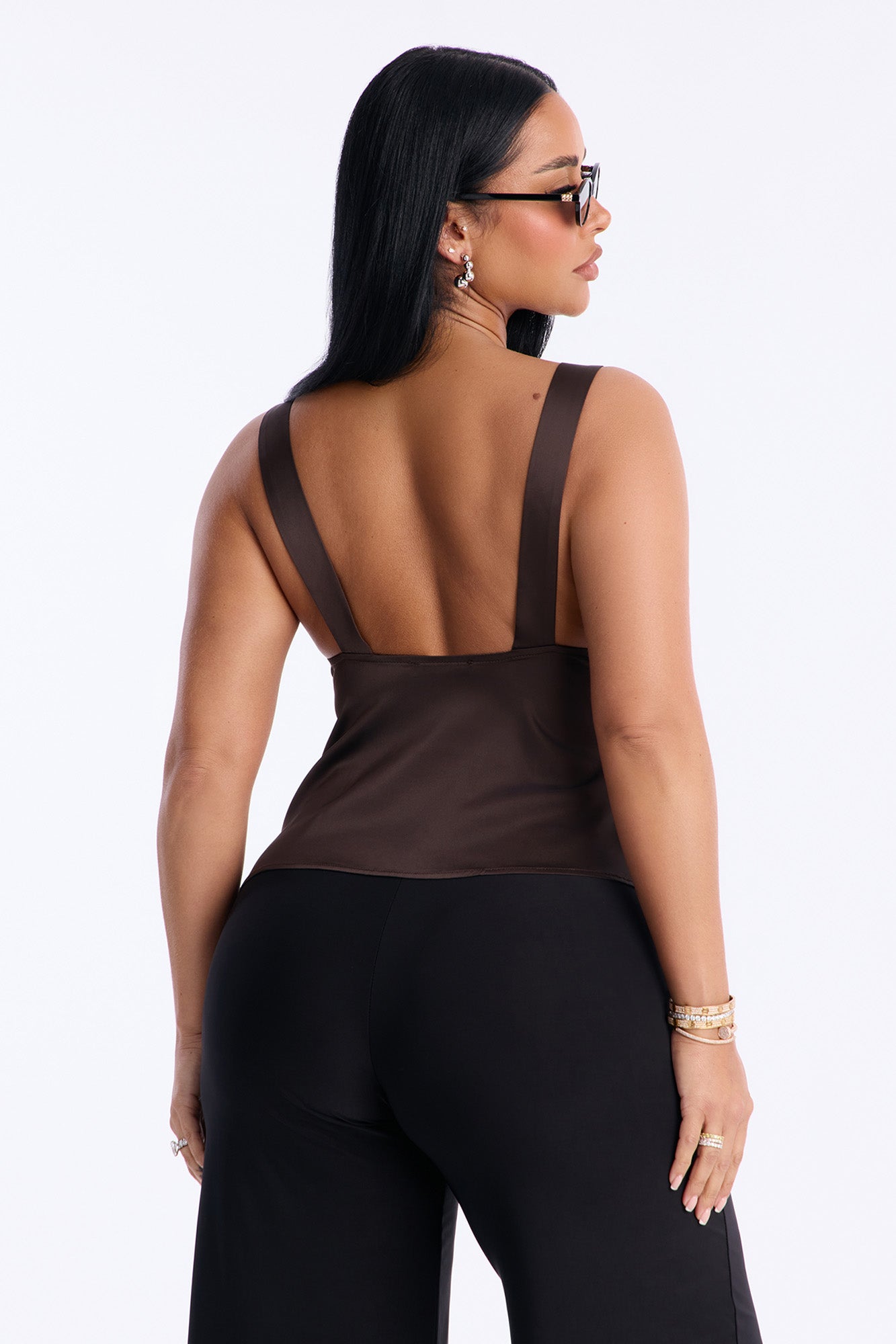 Show Me Better Lace Trim Satin Top - Chocolate