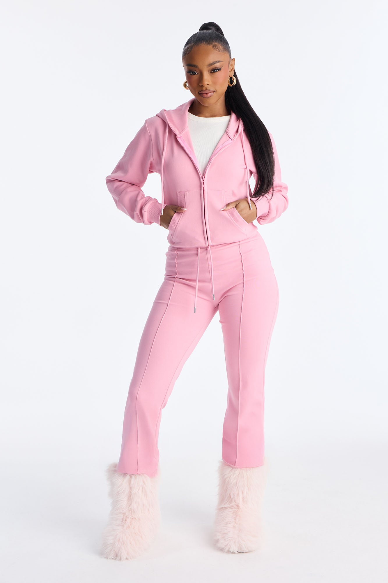 Ready To Go Zip Up Pant Set - Light Pink