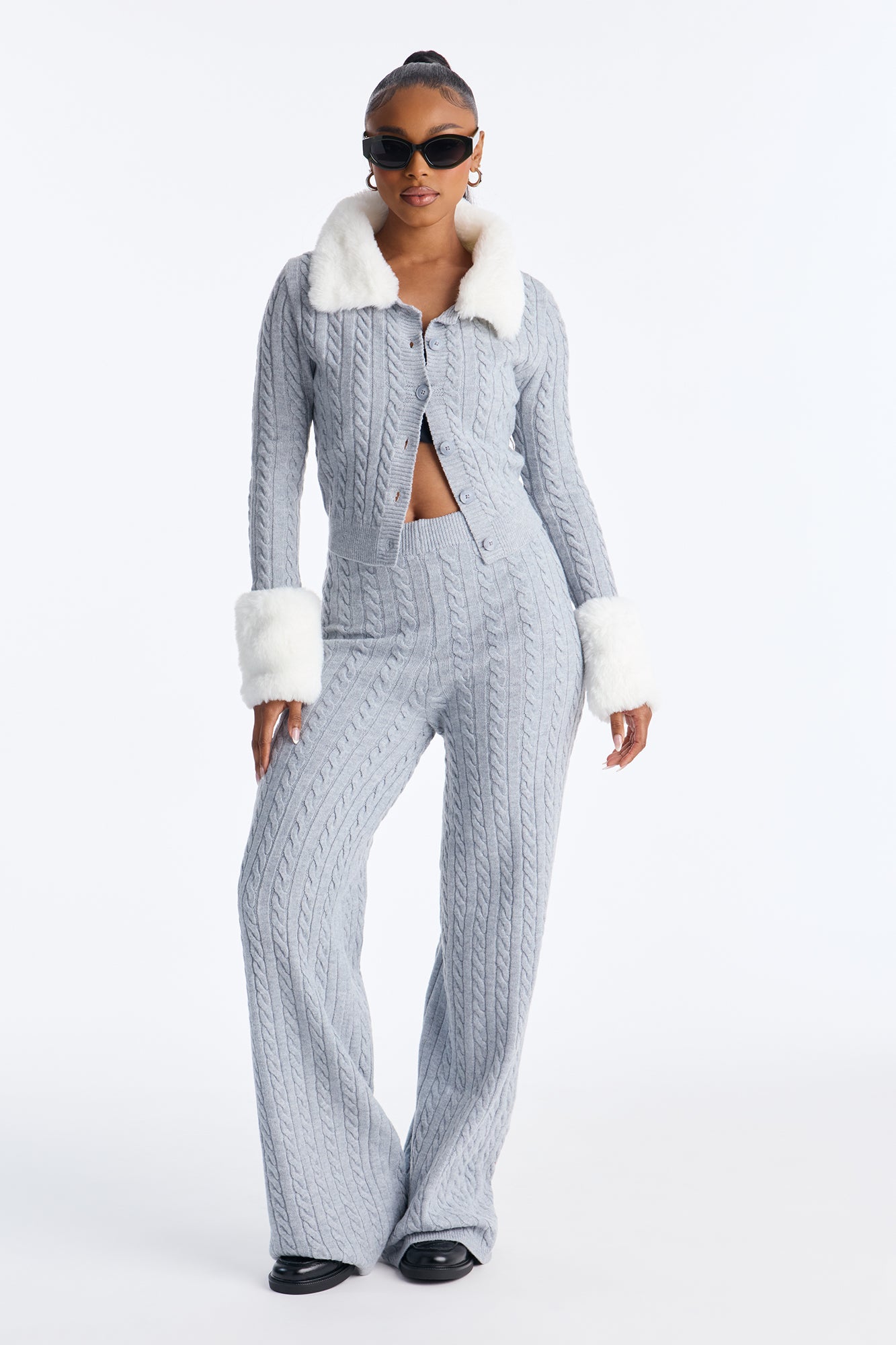 Cozy Vibe Faux Fur Sweater Pant Set - Grey