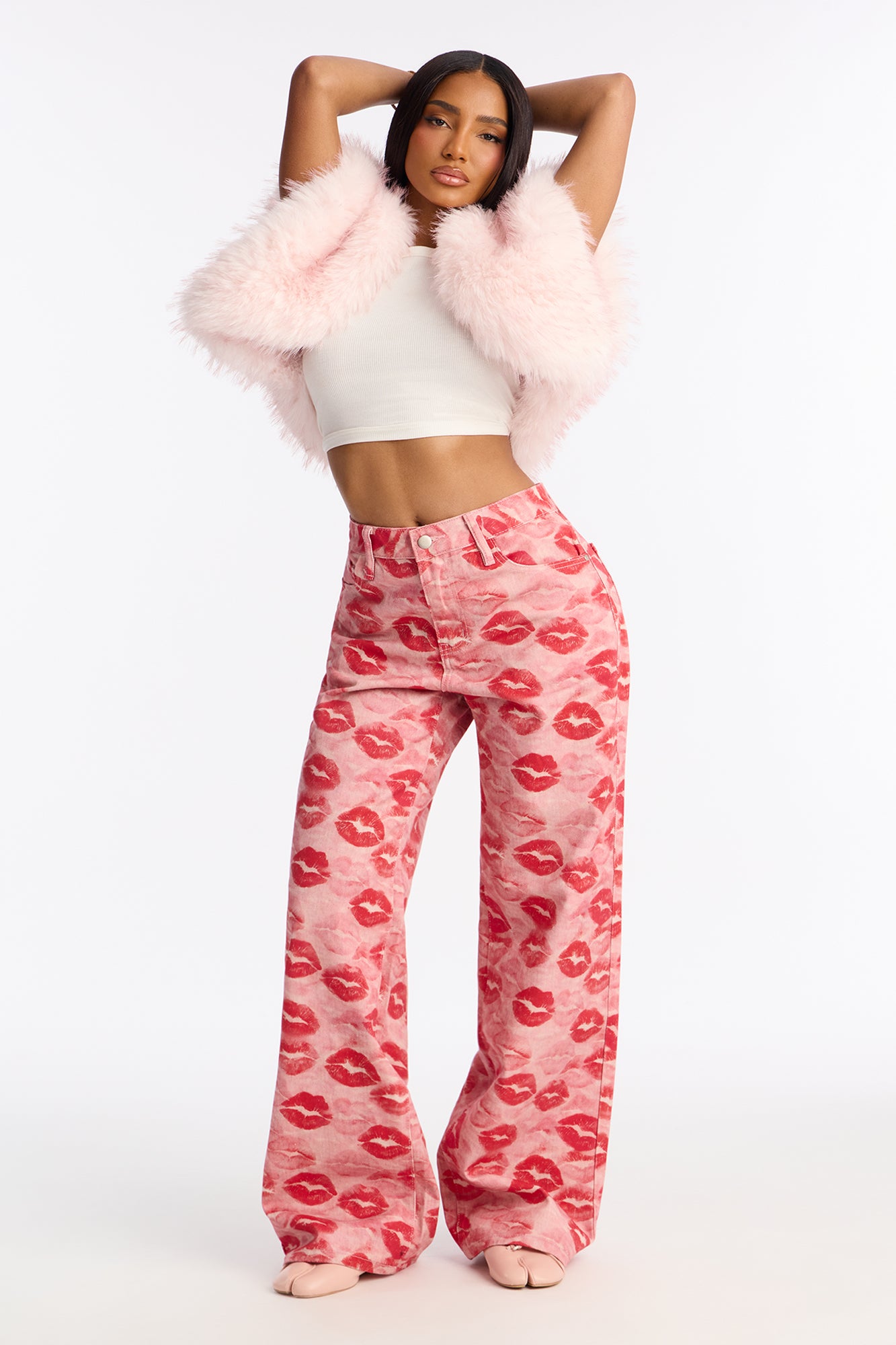 Bisou Bisou Printed Wide Leg Jeans - Pink/combo