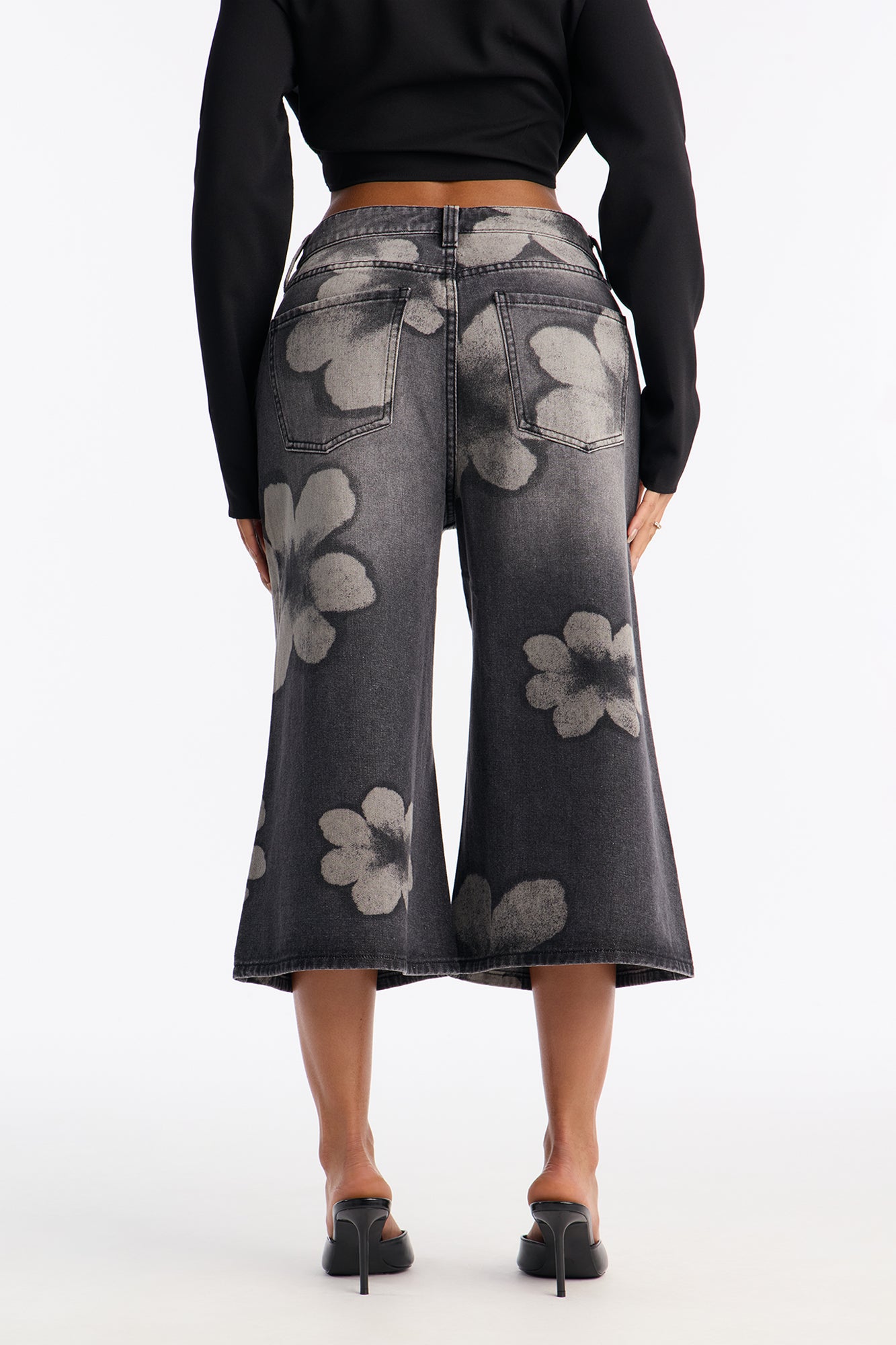 Born To Bloom Wide Leg Culotte Jeans - Black Wash