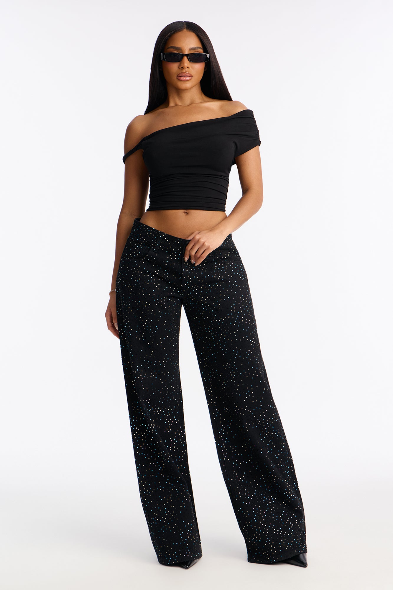 Having A Blast Embellished Wide Leg Jeans - Black