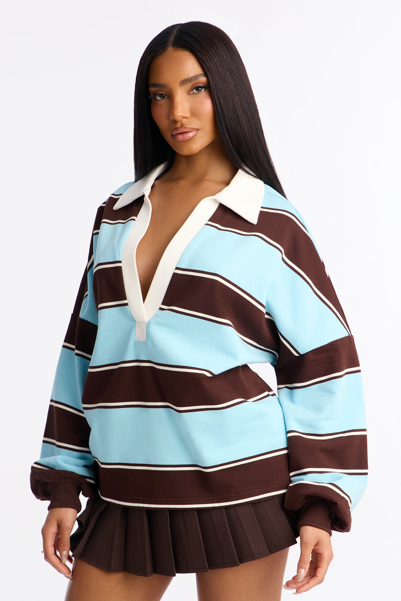 Emerson Long Sleeve Polo Top - Blue/combo
