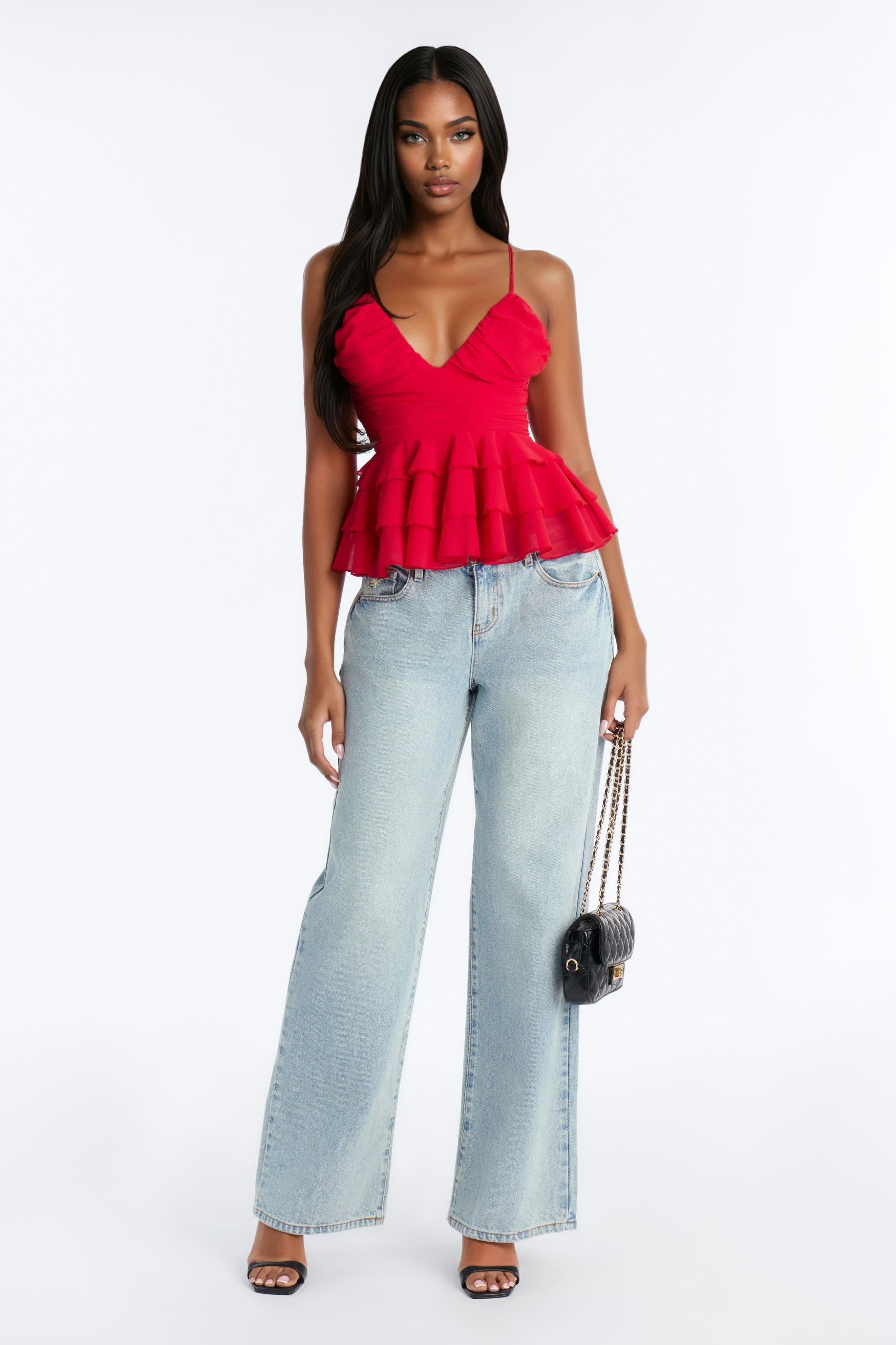 One Kiss Away Chiffon Ruffle Top - Red