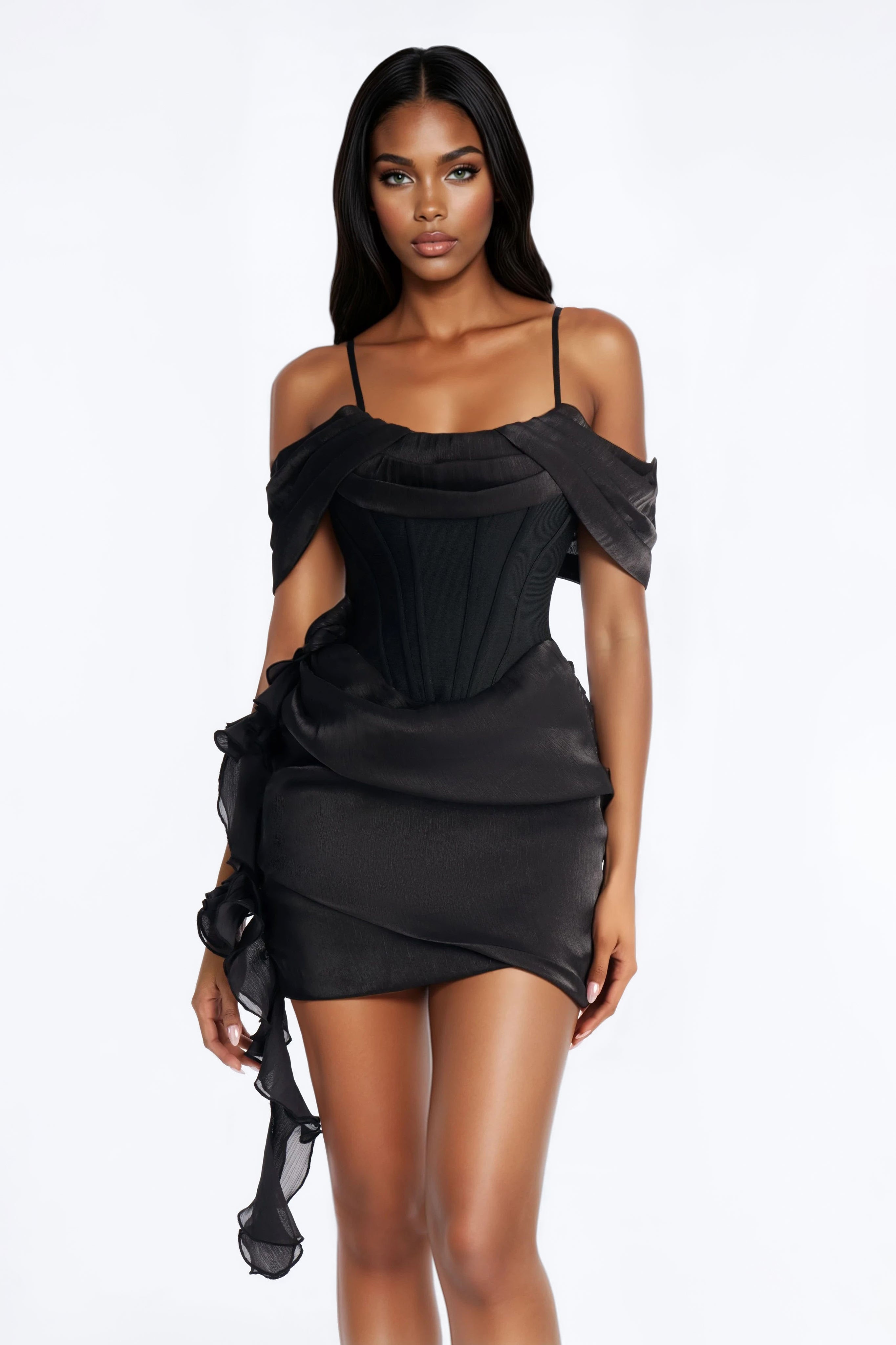 Catrina Draped Lurex Mini Dress - Black