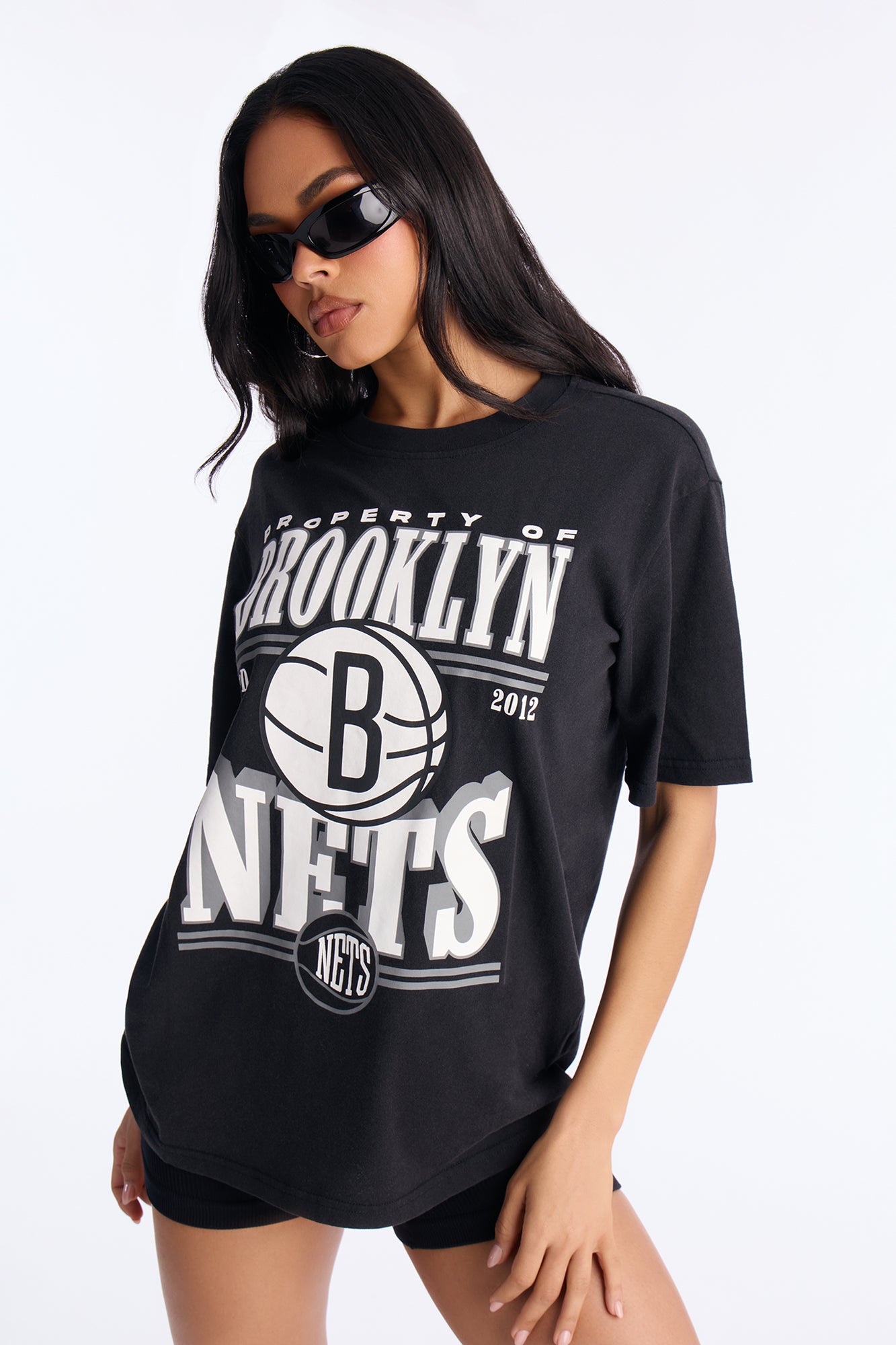 NBA Brooklyn Nets Washed Oversized Tee - Black