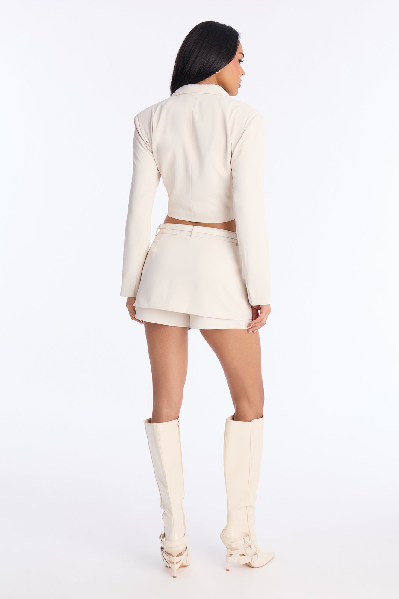Make It Work Blazer Belted Skort Set - Cream