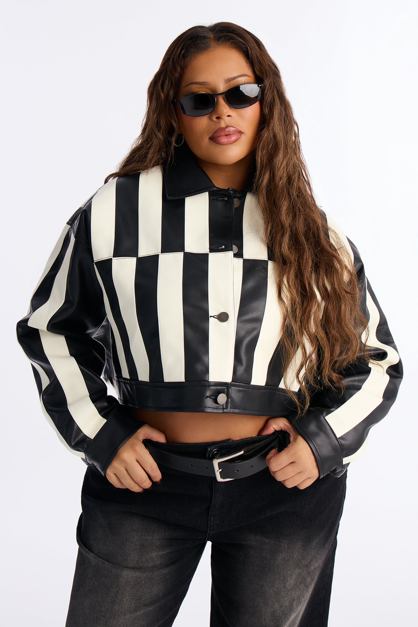 Get Over It Cropped Faux Leather Jacket - Black/White